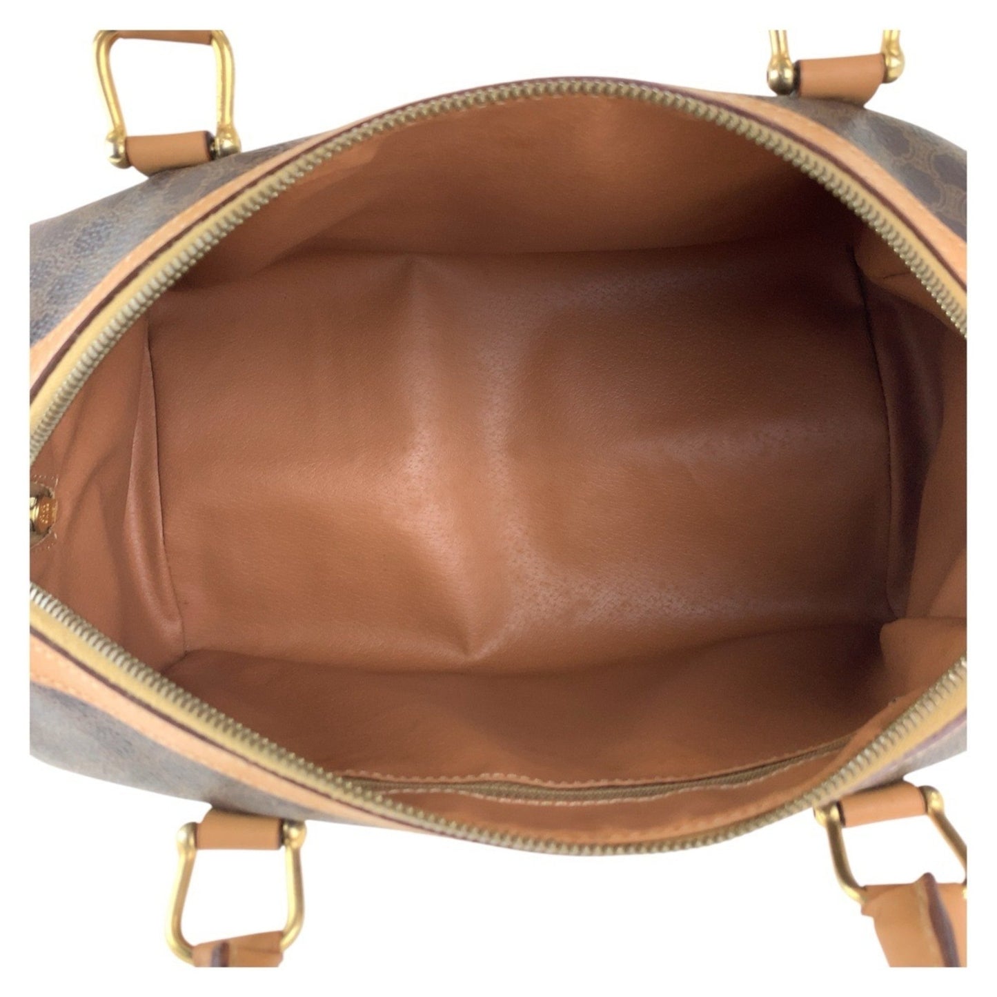 Celine Macadam Brown Gold Hardware Leather M14 Handbag Boston Bag