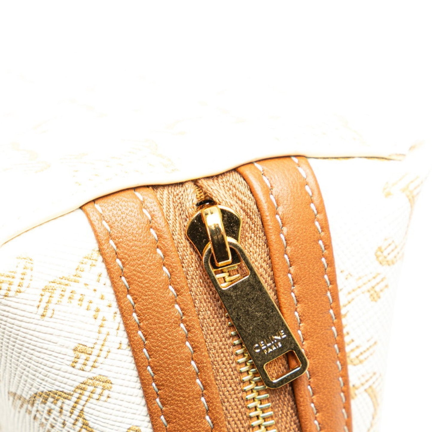 Celine Triomphe Chain Crossbody Shoulder Bag White Brown Pvc Leather