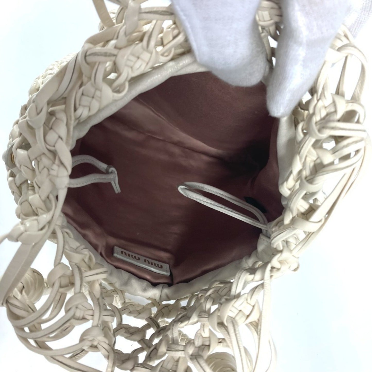Miu Miu Logo Mesh Shoulder Bag Beach Leather