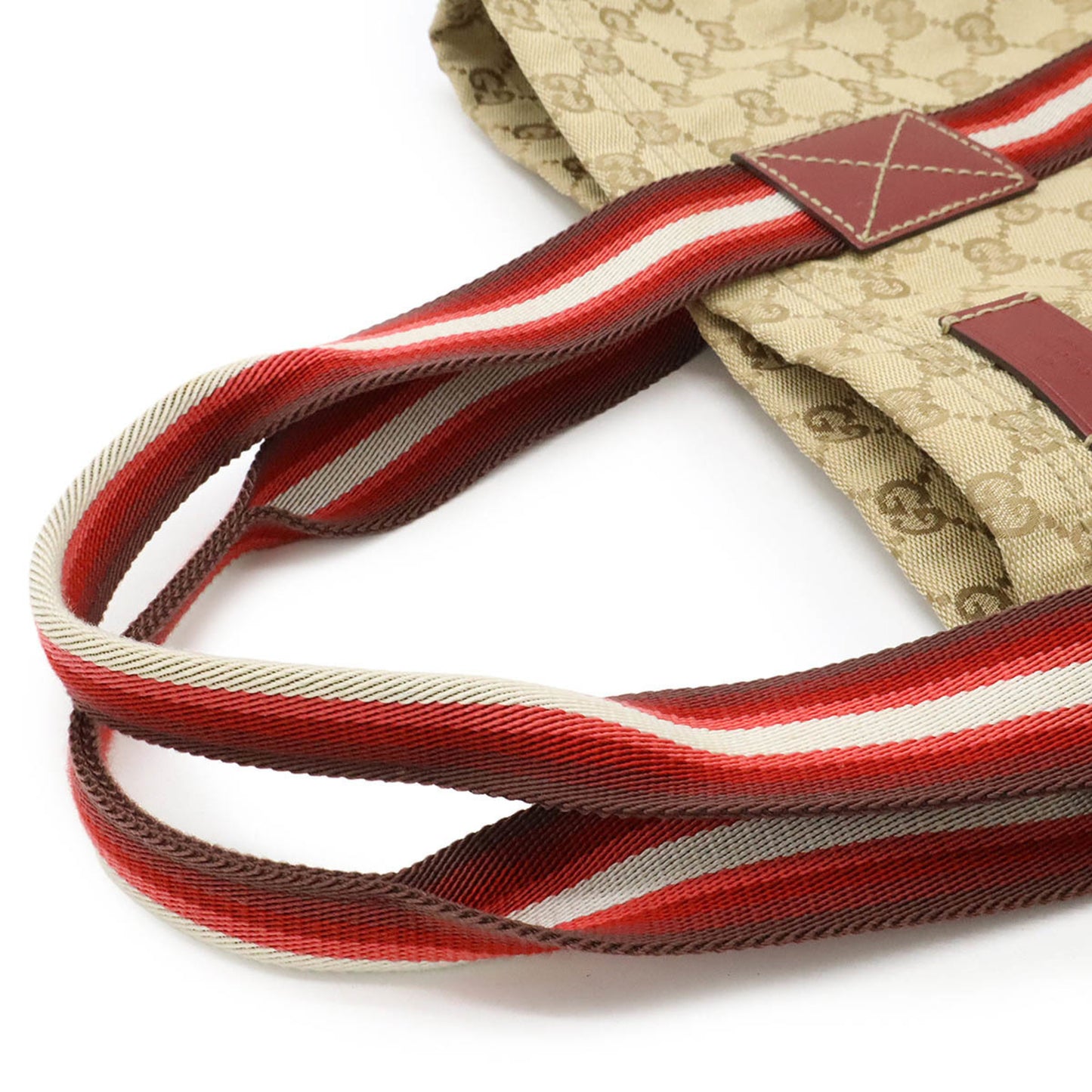Gucci Gucci Gg Canvas Sherry Line Tote Bag Large Shoulder Beige Red Multicolor 189669