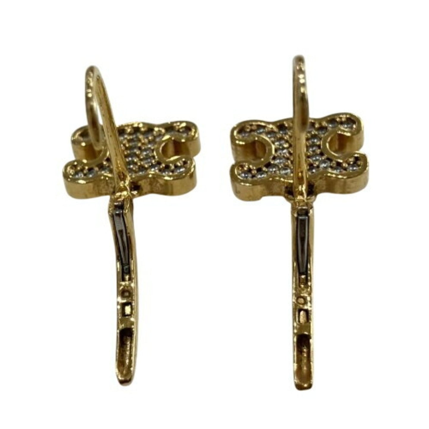 Celine Triomphe Rhinestone Earrings In Gold Color