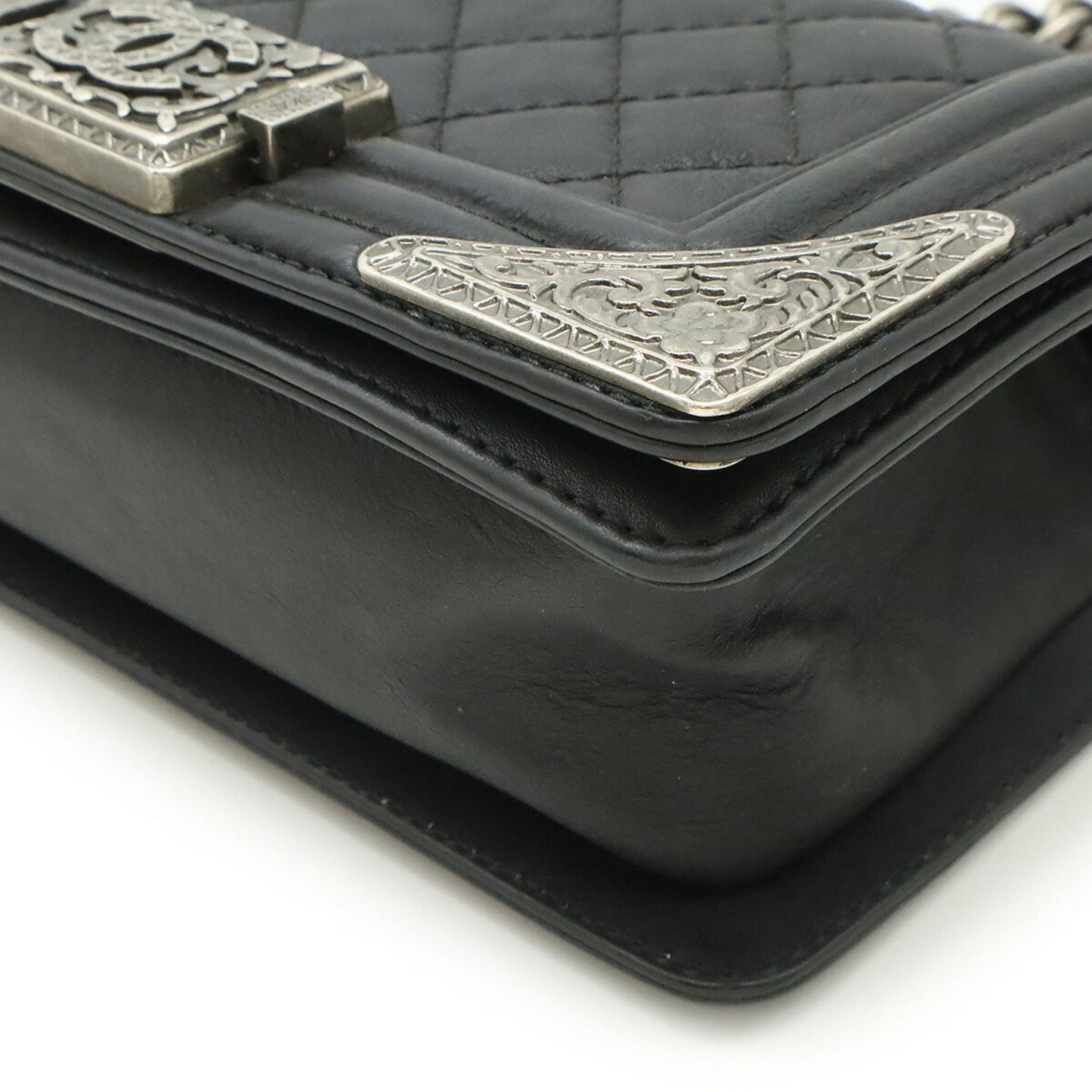 Chanel Boy Chanel Coco Mark Chain Shoulder Bag Leather Black
