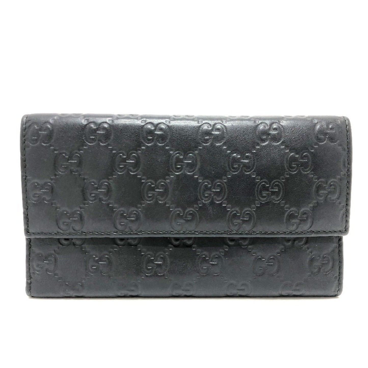 Gucci 257303 Shima Line Gg Wallet Long Embossed All-Over Pattern Tri-Fold Leather