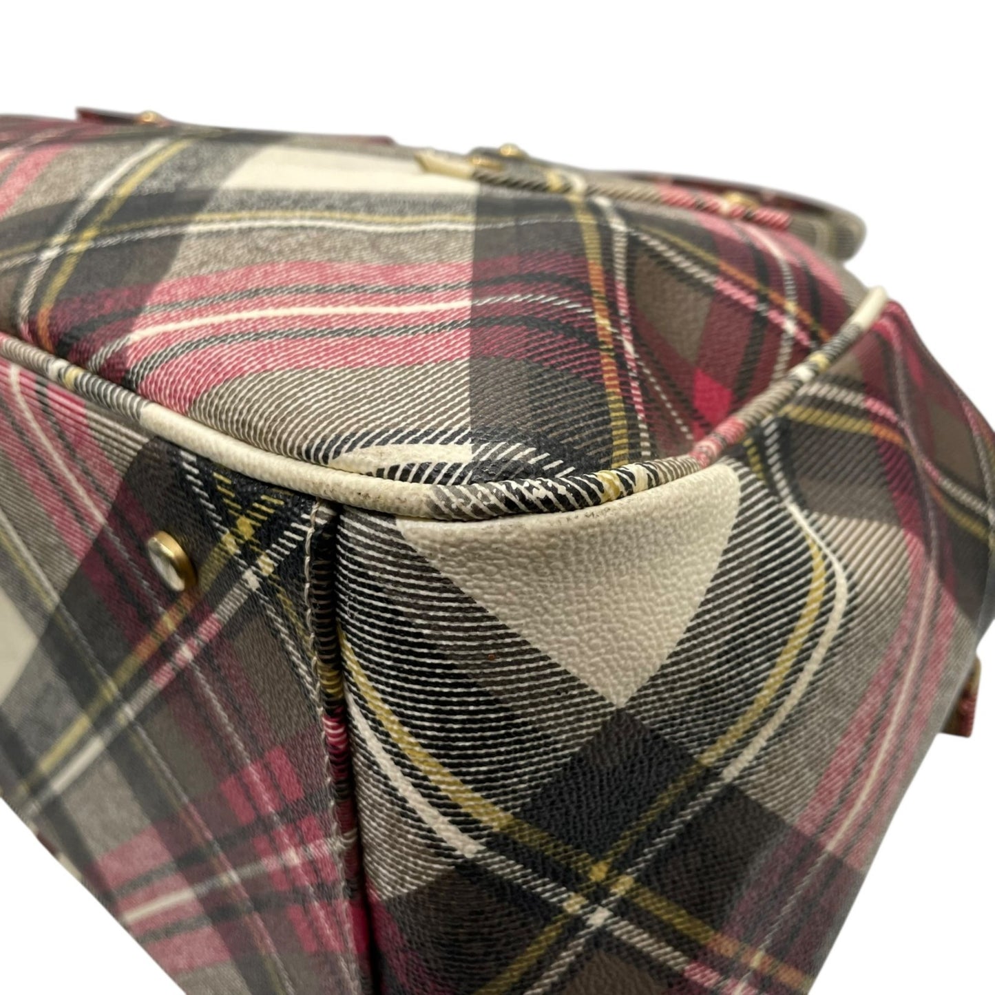 Vivienne Westwood Tartan Check Boston Bag Handbag Multicolored Red C8