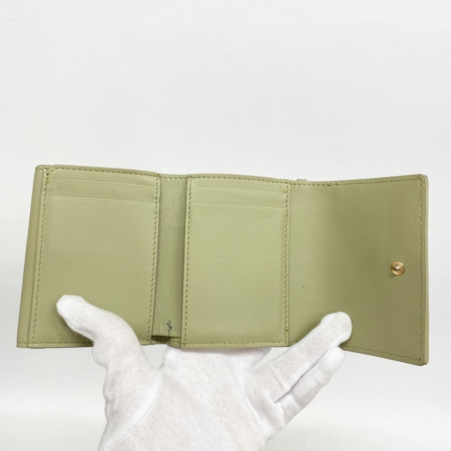 Christian Dior Tri-Fold Wallet Cannage Leather Green Champagne
