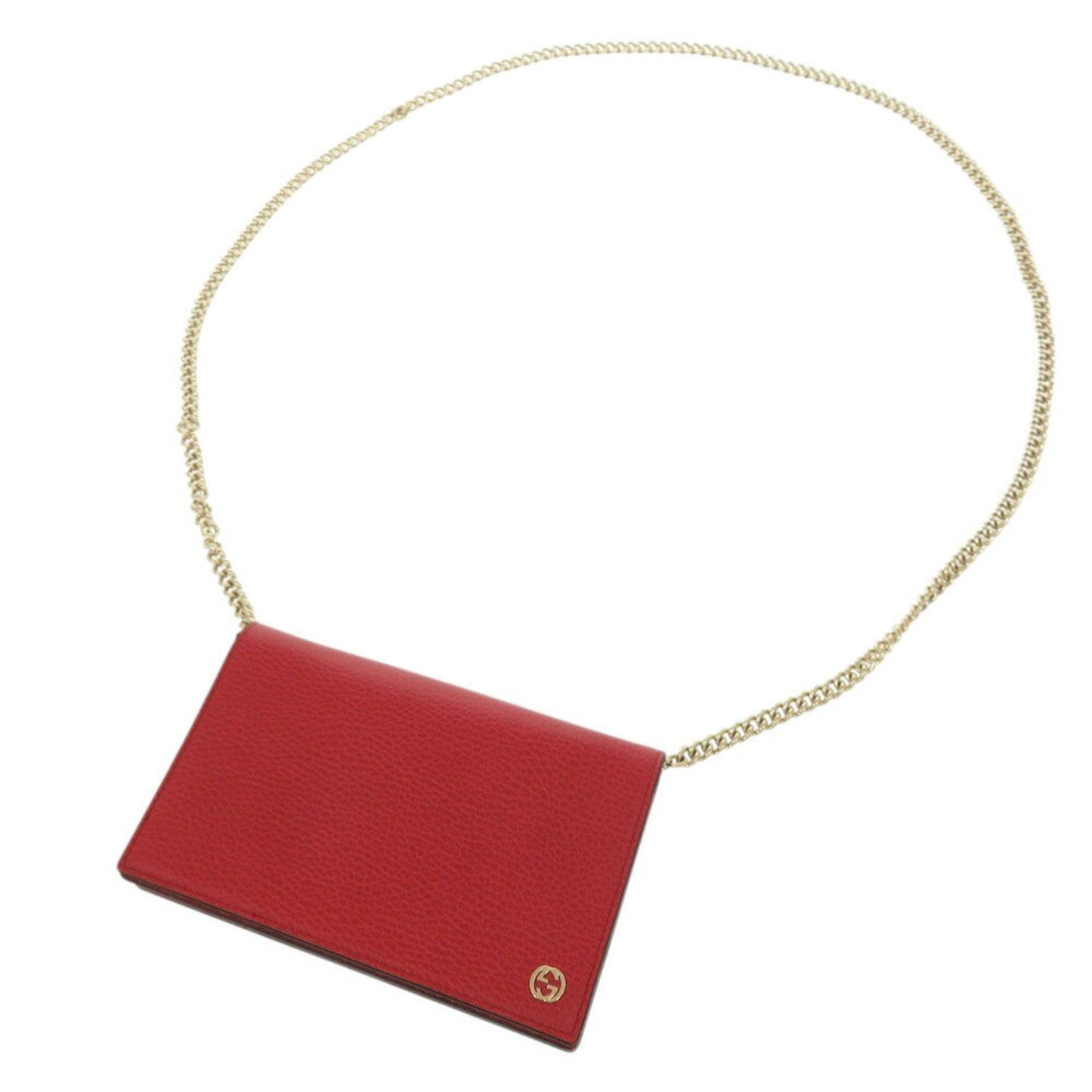 Like New Gucci Interlocking G 466506 Leather Red Chain Wallet Shoulder 1465Gucci