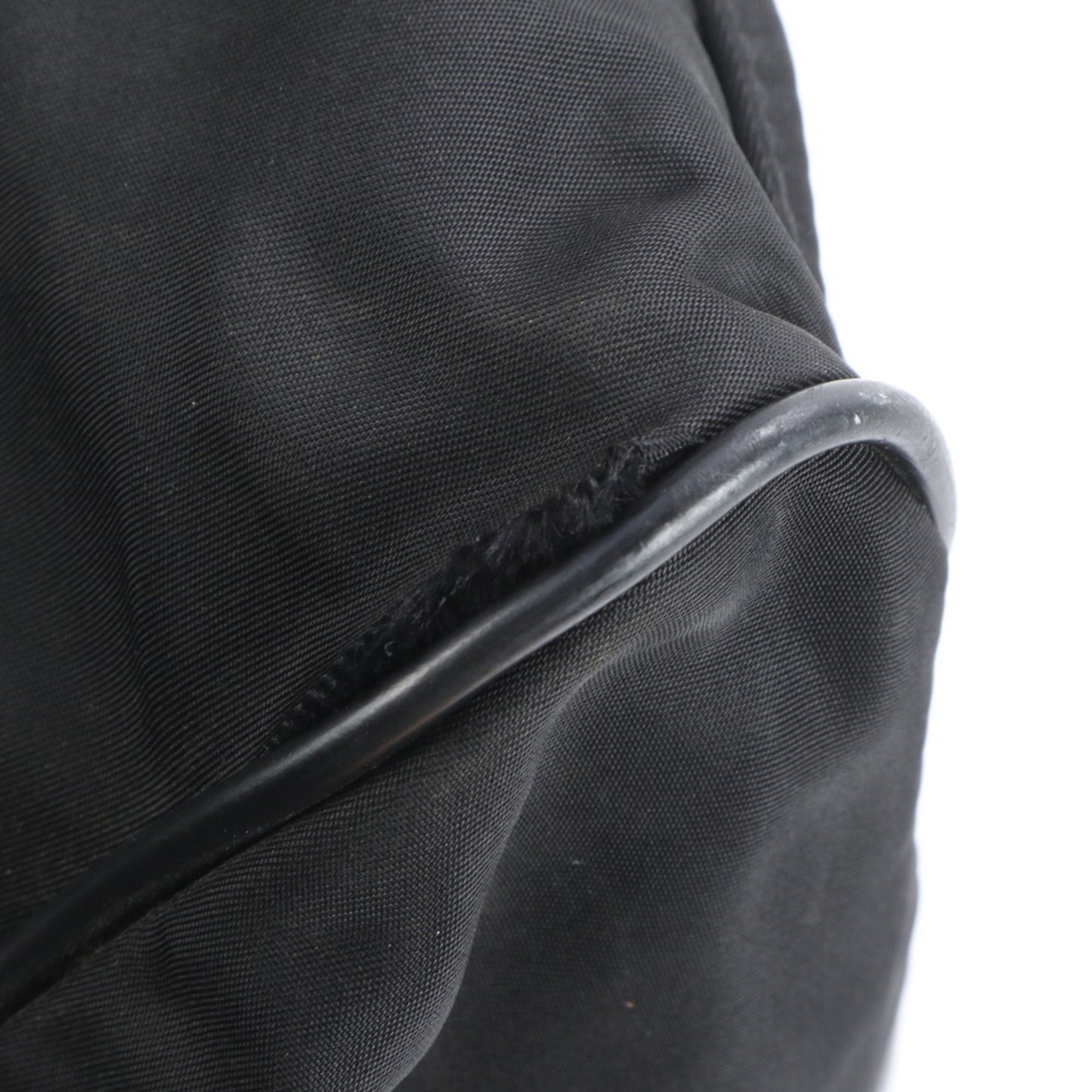 Prada Tessuto Nylon Triangular Logo Leather Boston Bag Tote Travel Black