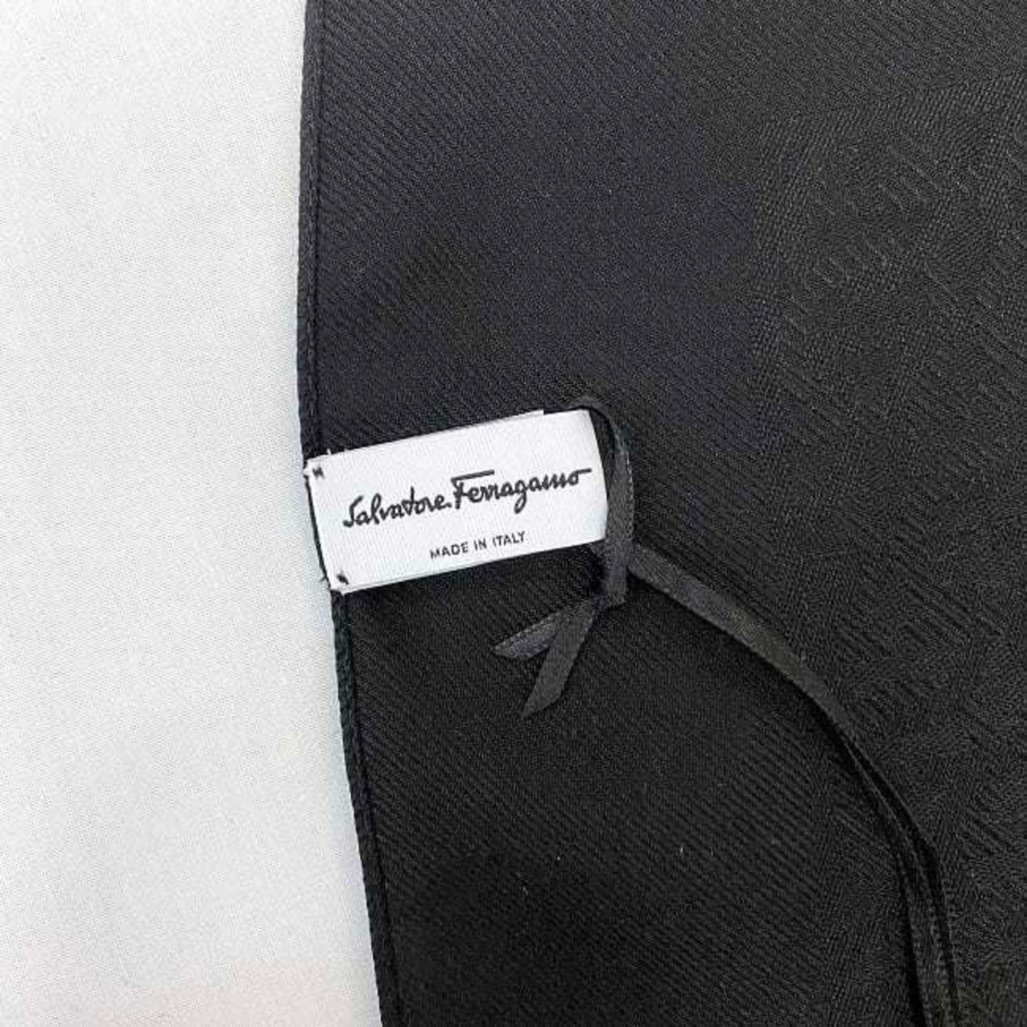 Salvatore Ferragamo Scarf Black Gancini 327987 002 Ec-20458 Silk Long