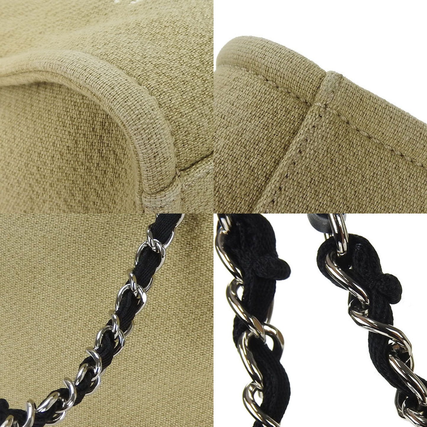 Chanel Tote Bag Pm Chain Deauville No. 16 Canvas Beige Black Coco Mark