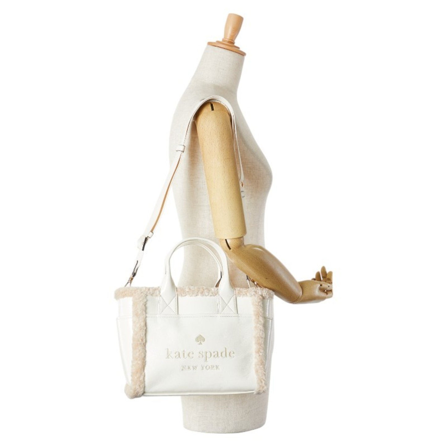 Kate Spade Handbag Shoulder Bag White Faux Fur Polyurethane Leather