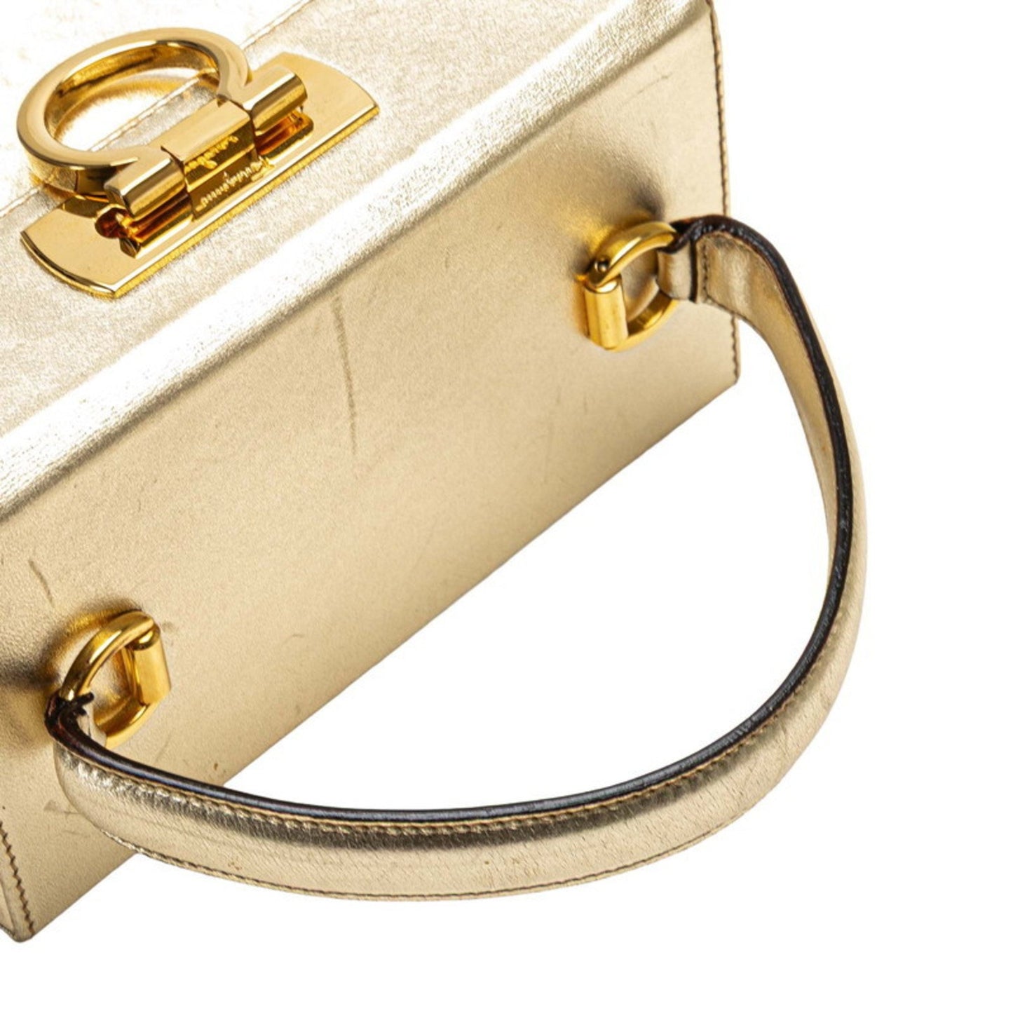Salvatore Ferragamo Gancini Vanity Bag Handbag Aq-216154 Gold Leather