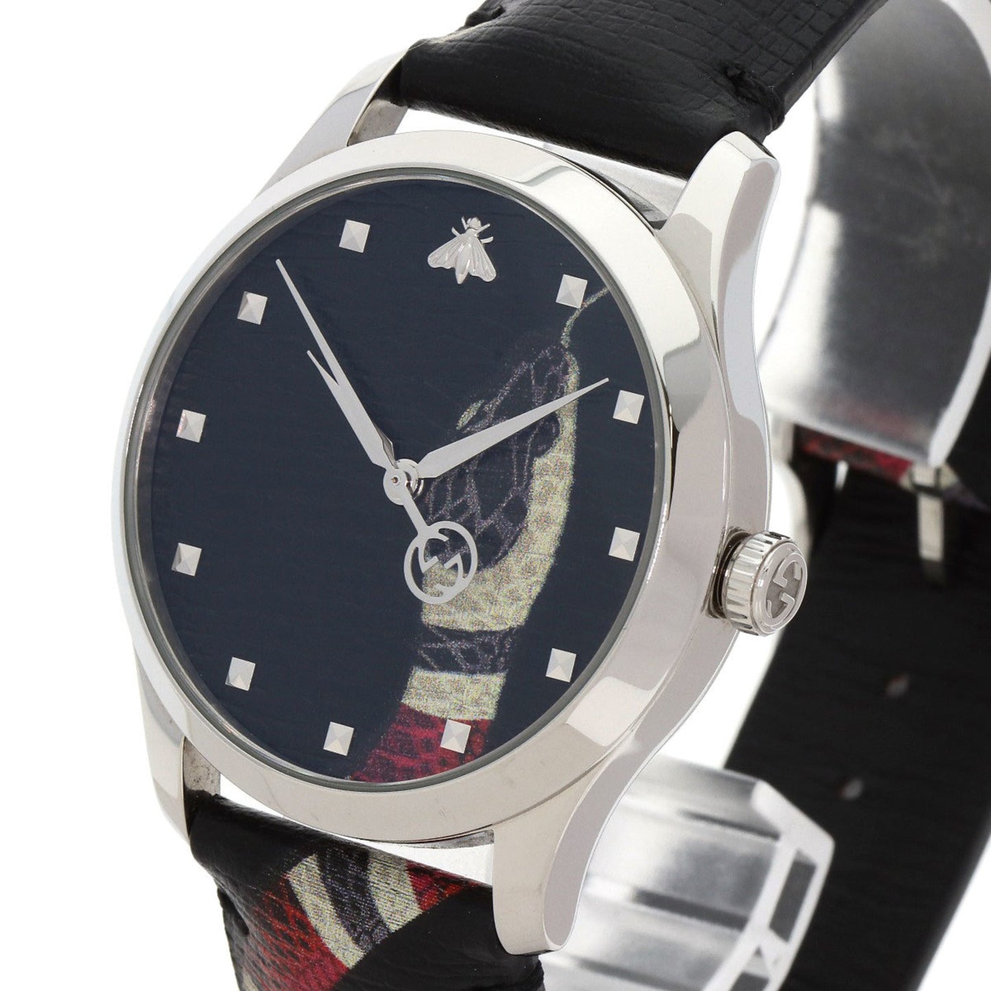 Gucci Ya1264007A G-Timeless Le March Des Merveilles Kingsnake Watch In Stainless Steel And Leather