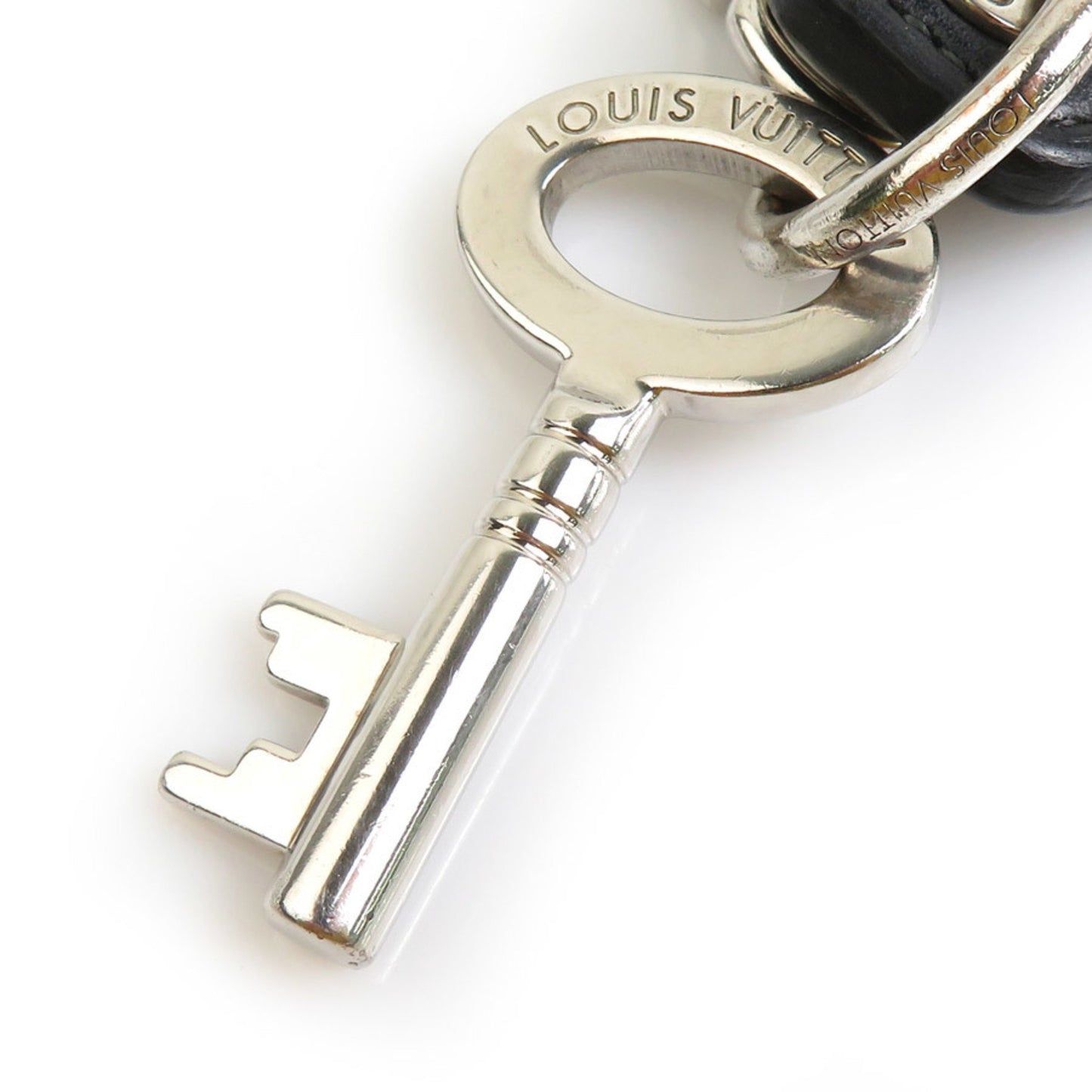 Louis Vuitton Louis Vuitton Charm Key Ring Portocle Lv Creme Metal Leather Black X Silver