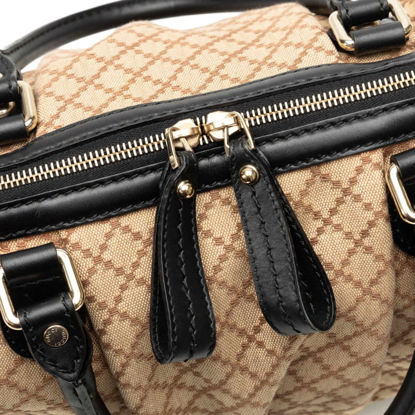 Gucci Diamante Sukey Handbag Shoulder Bag 247902 Beige Black Canvas Leather