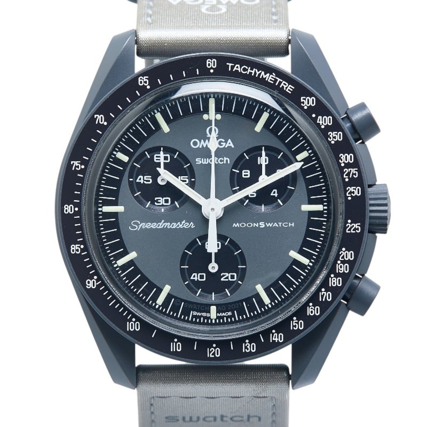 Omega X Swatch Moonswatch Mission To Mercury Watch So33A100 Quartz Movement Gray Dial Ceramic Nylon