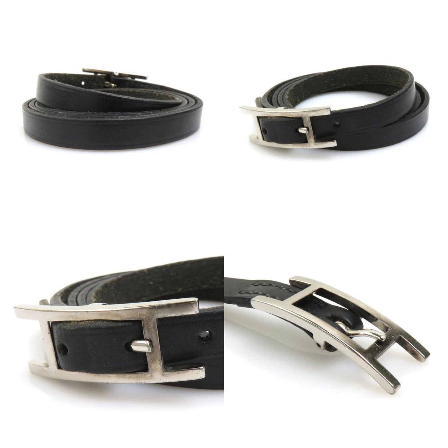 Hermes Herms Api Leather Bracelet In Black