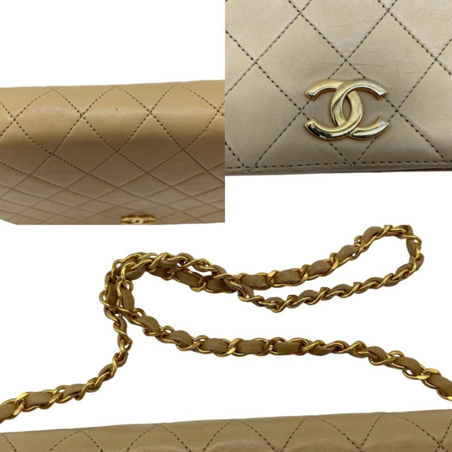 Chanel Matelasse Chain Shoulder Push Lock Bag Lambskin Beige Chanel