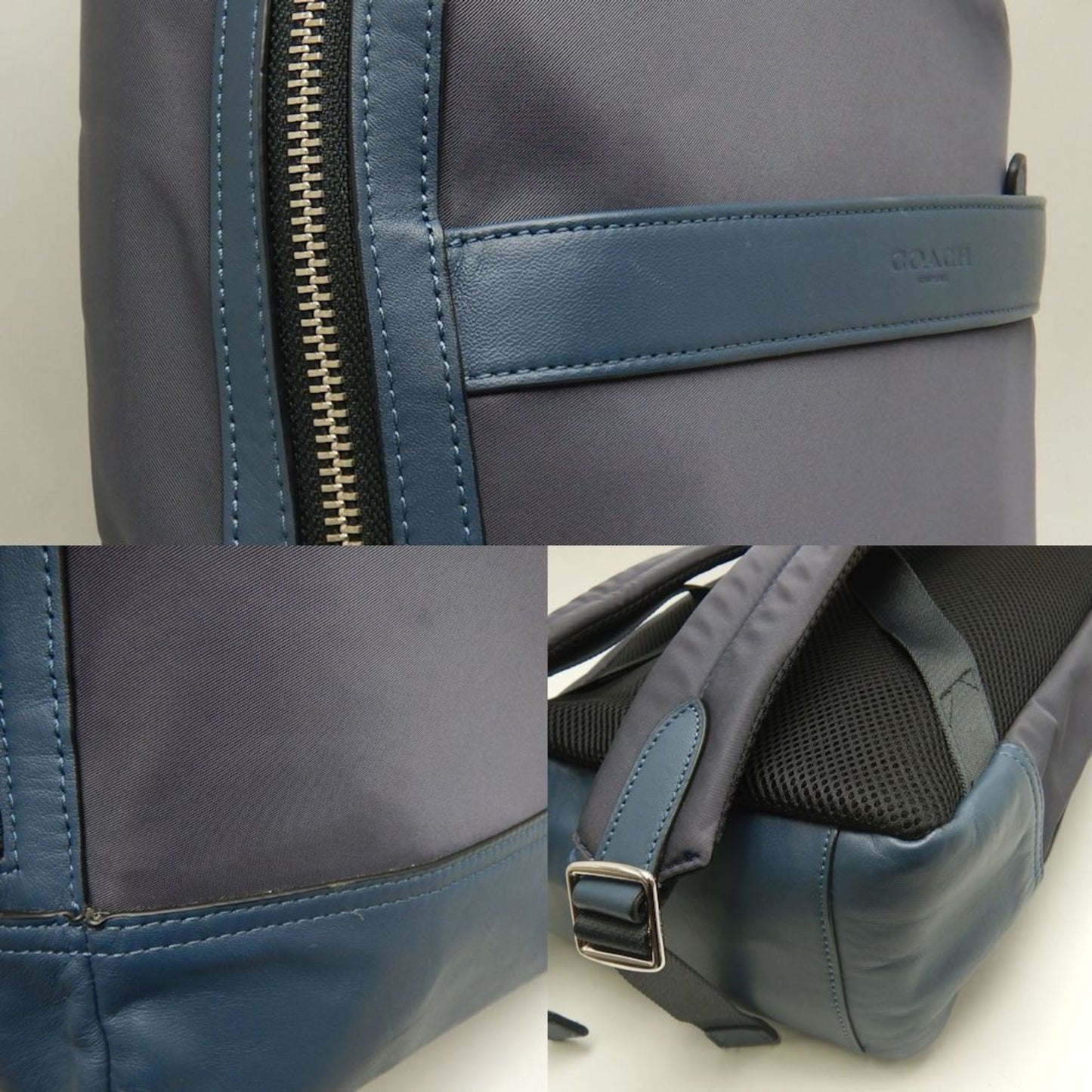 Coach F22371 Backpack Nylon X Leather Blue Grey Outlet 252863