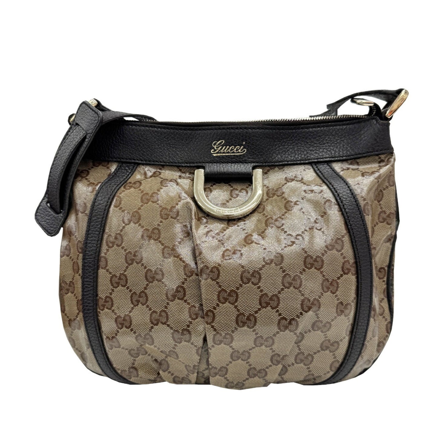 Gucci Abbey 265691 Gg Crystal Shoulder Bag In Coated Canvas And Leather