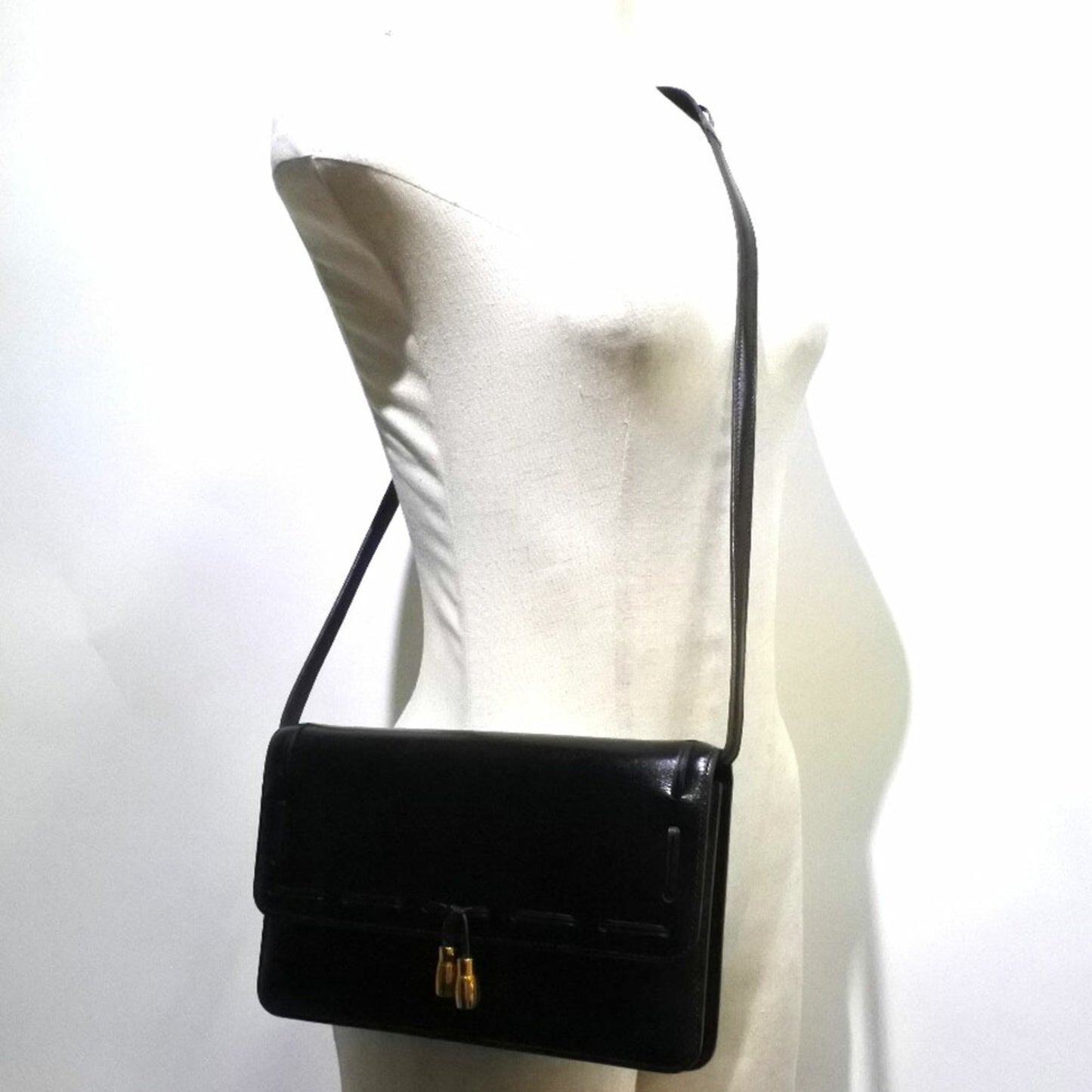 Hermes 2Way Clutch Tassel Calf Black ?O