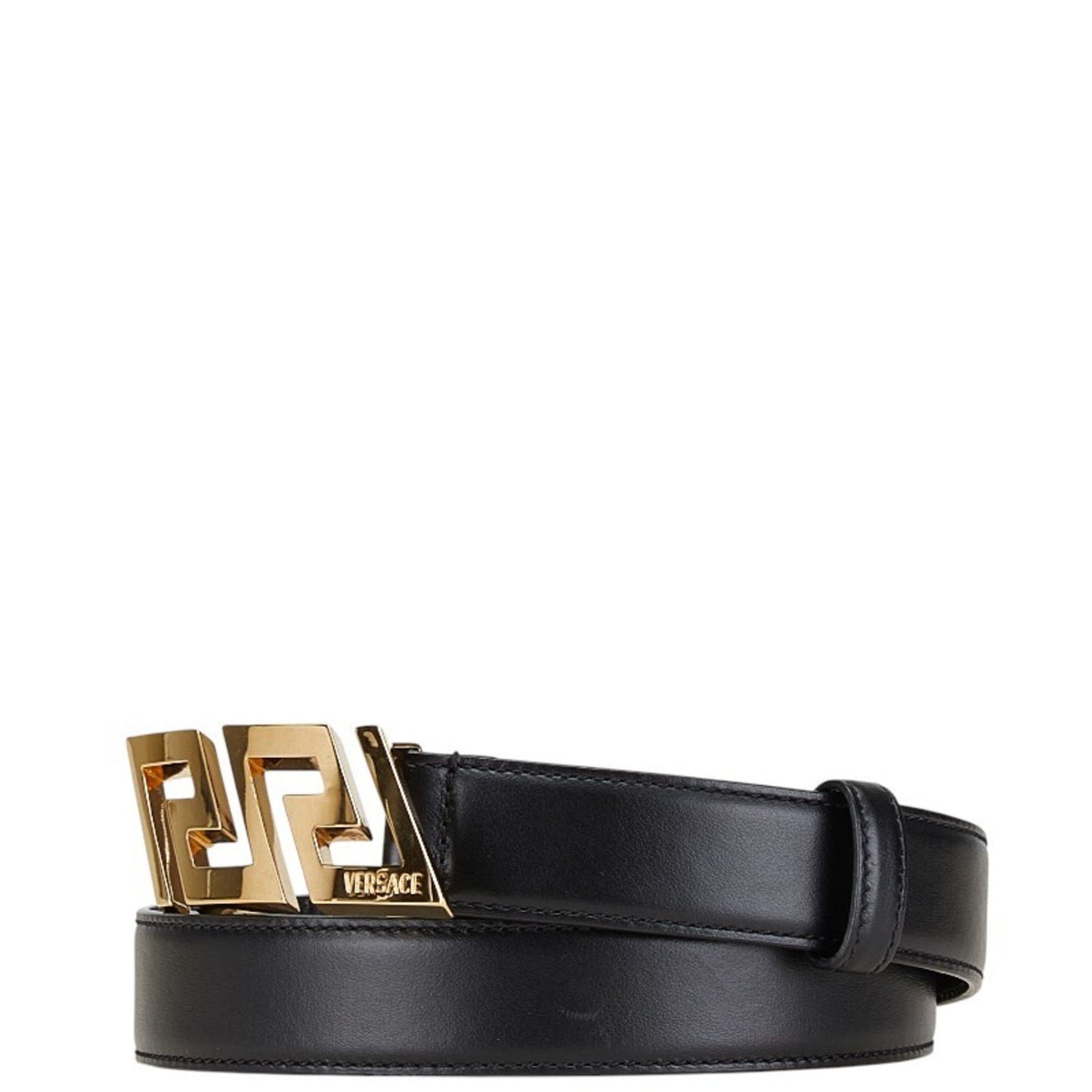 Versace Greca Belt Size: 85/34 Black Gold Leather Plated