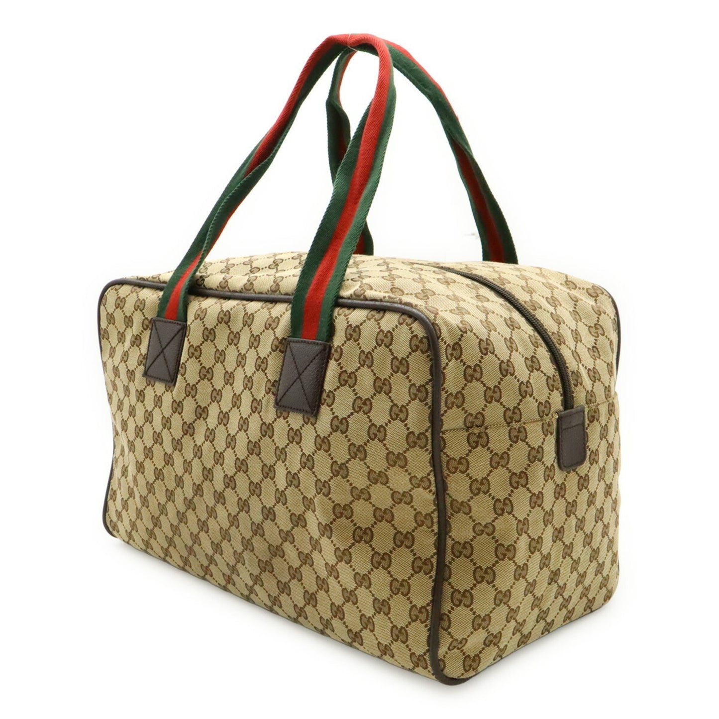 Gucci Gg Canvas Sherry Line Boston Bag Shoulder Leather Khaki Beige Red Green 153240