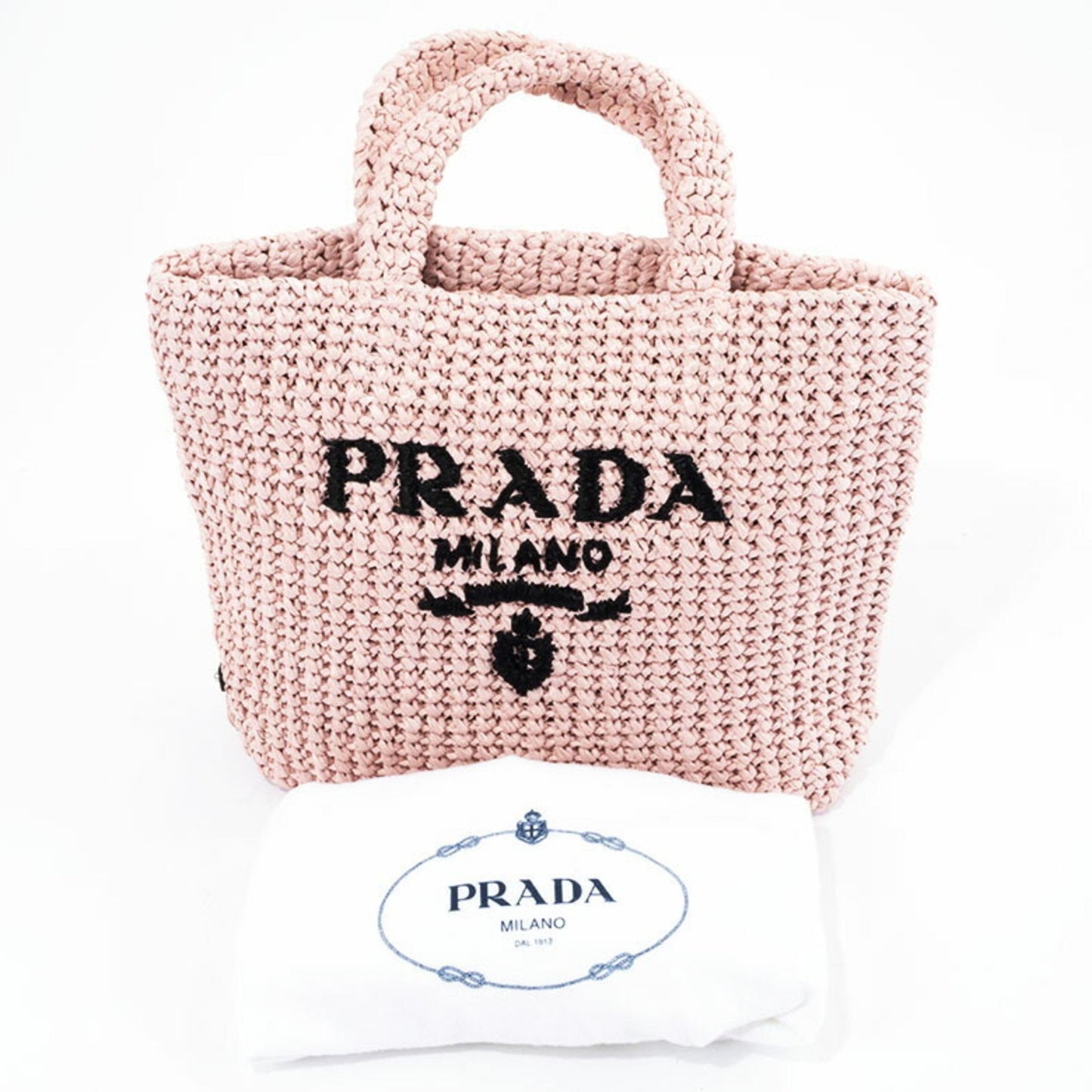 Prada Small Crochet Tote Bag 1Bg422 Raffia-Like Pink