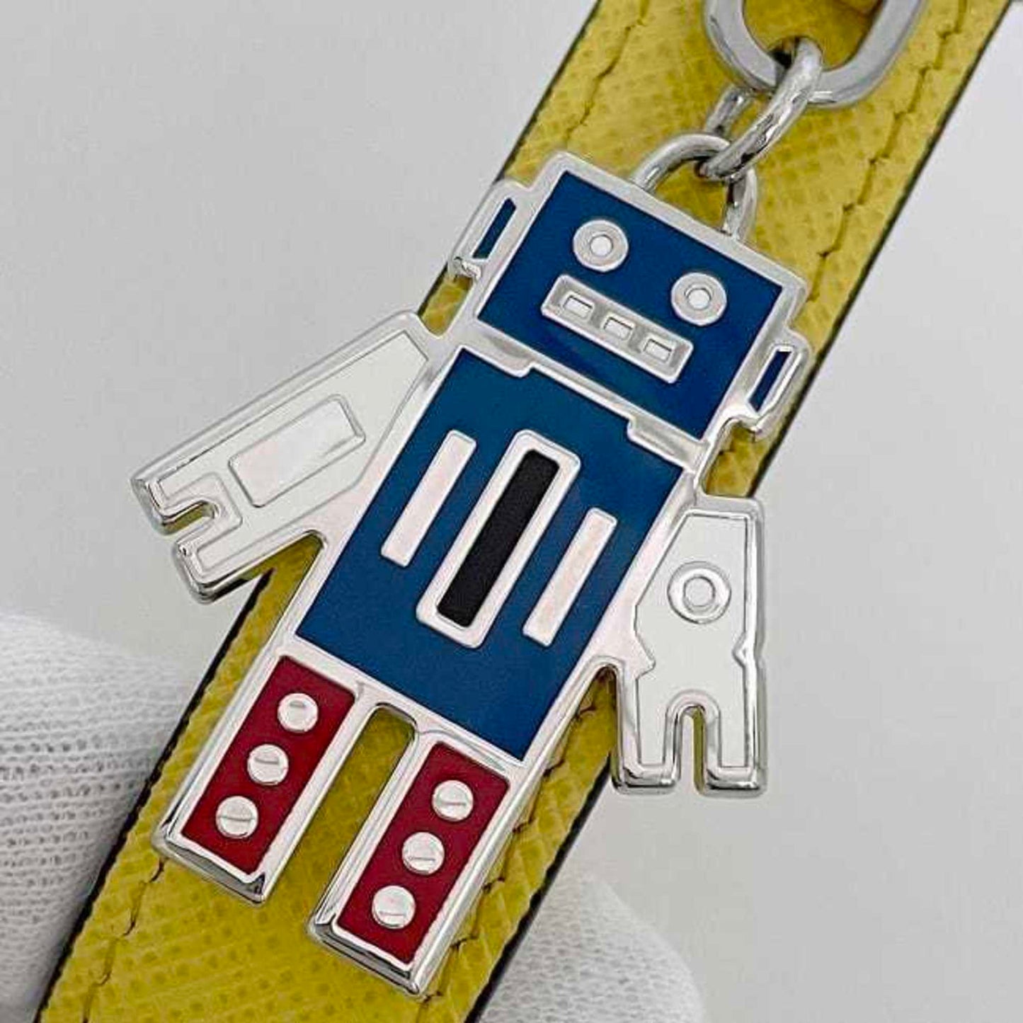 Prada Keychain Ec-23549 Yellow Sole F0377 2Pp040 Unused Saffiano Leather Metal Robot Key Holder