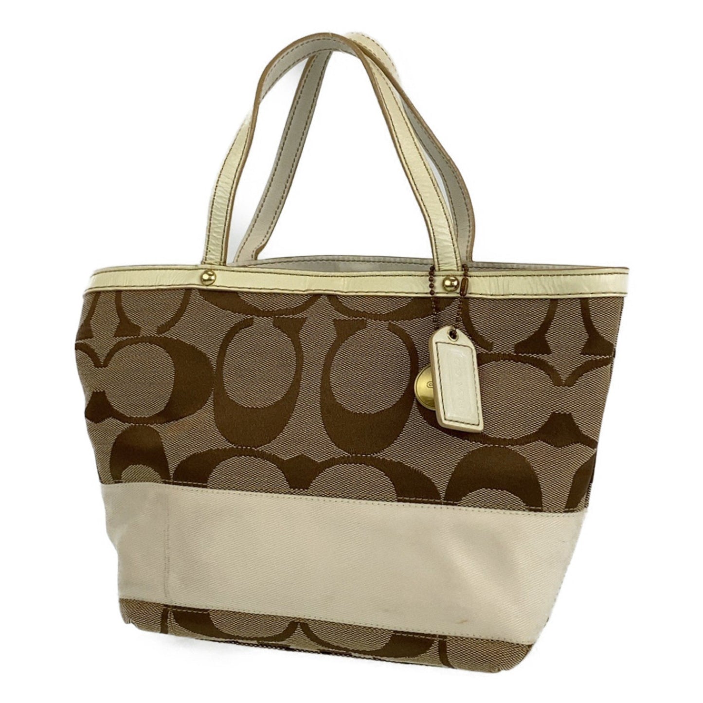 Coach Signature Beige White Gold Hardware Leather Canvas B0767-10123 Tote Bag Handbag