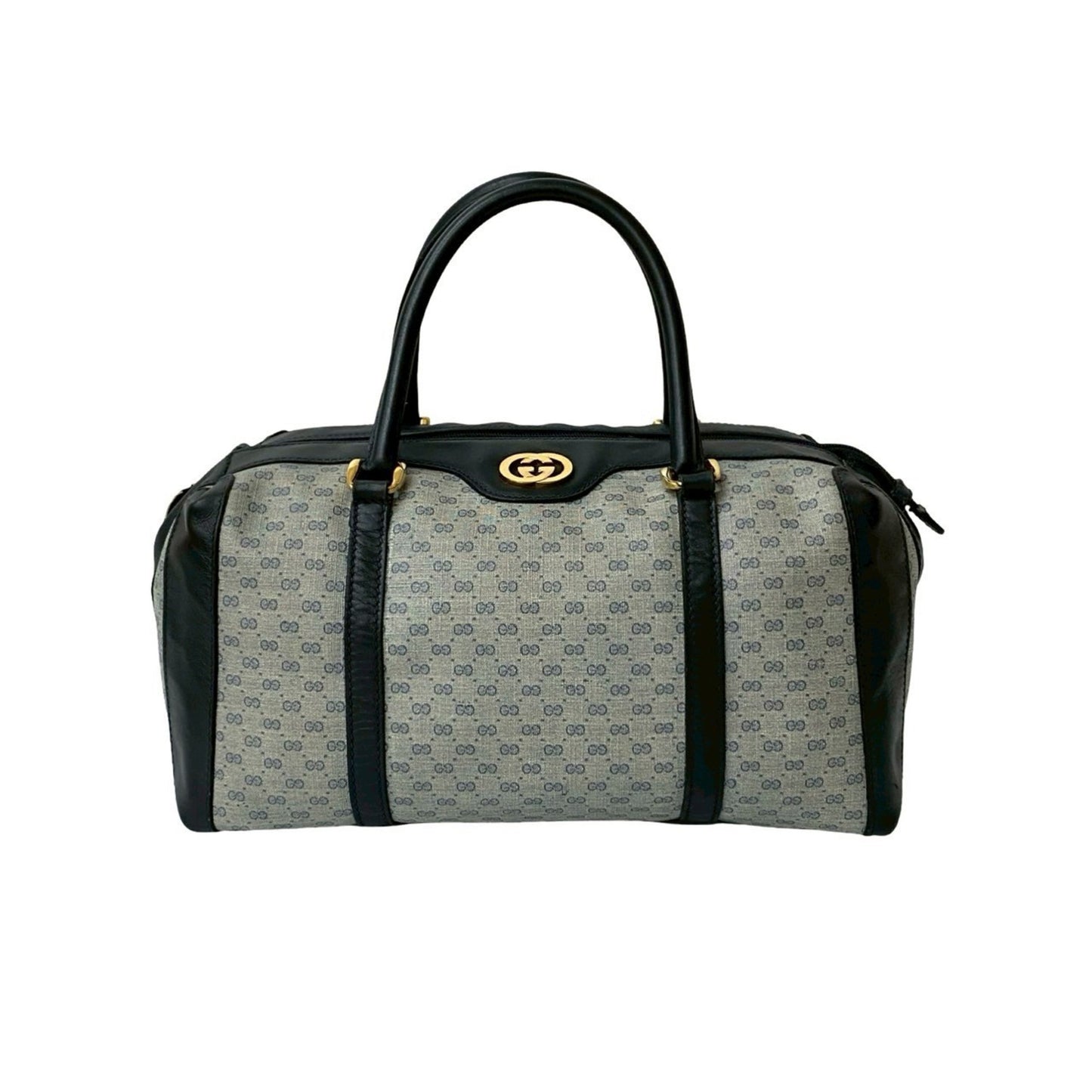 Gucci Old Gucci Micro Gg Logo Hardware Leather Handbag Mini Boston Bag Navy 18663