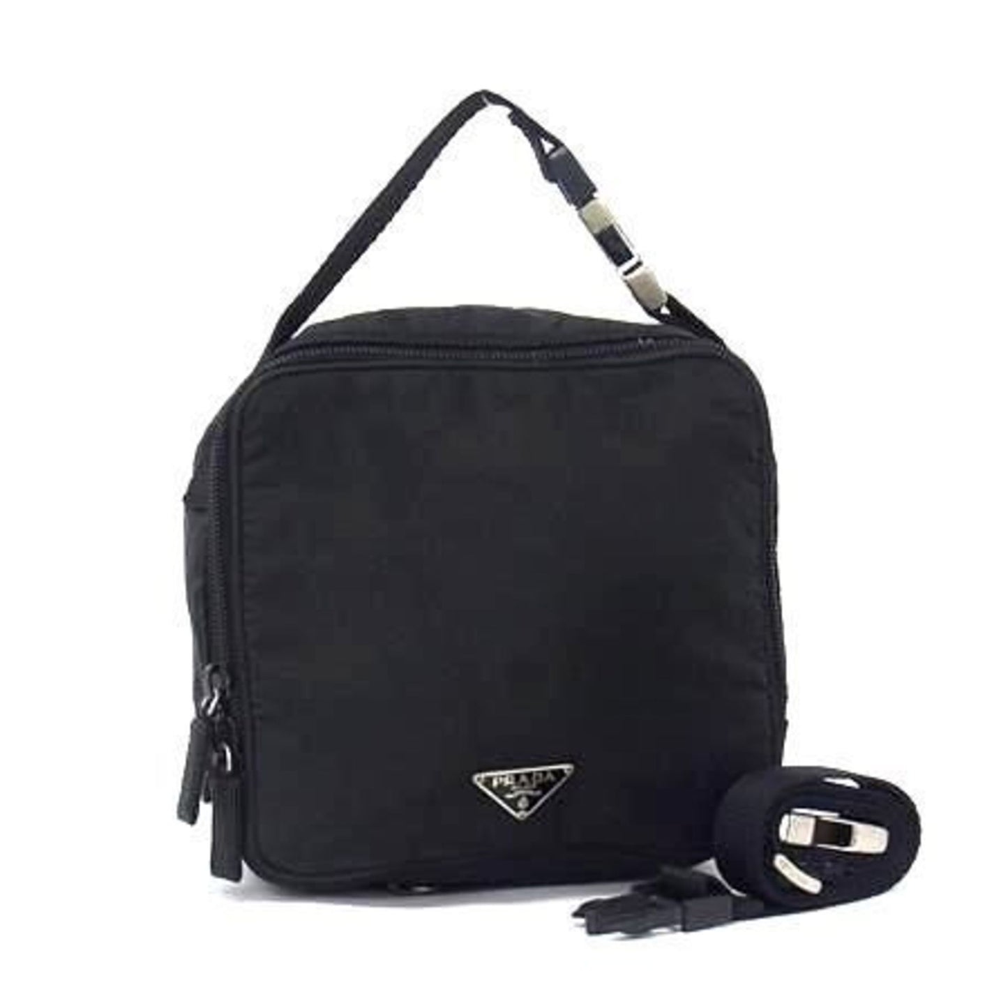 Prada Mv550 3-Way Shoulder Bag/Waist Bag In Black Nylon With Triangular Plates For Men And Women