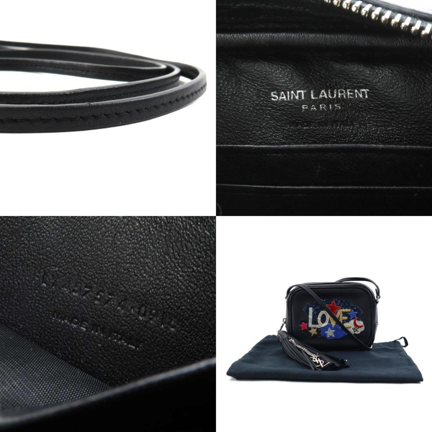 Saint Laurent Shoulder Bag Leather Black Multicolor Silver