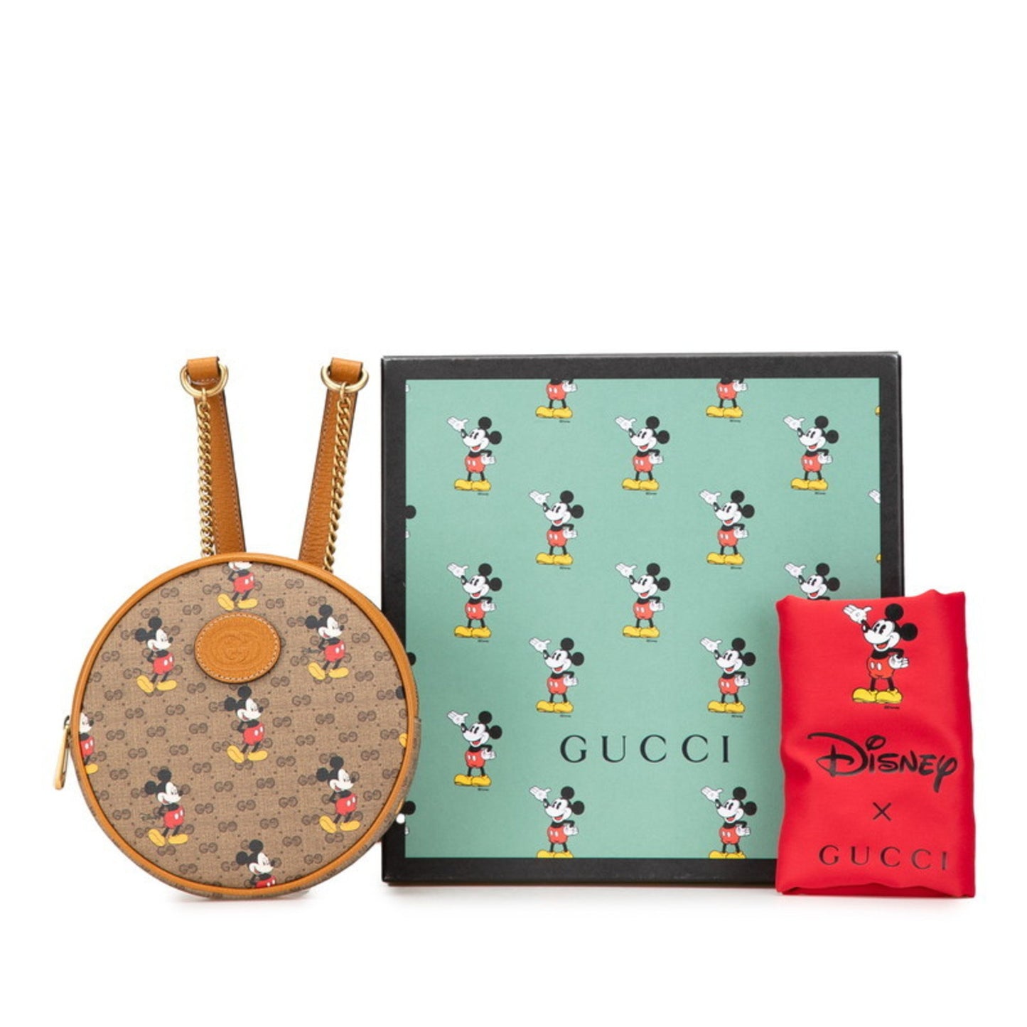 Gucci X Disney Ebony Mini Gg Supreme Mickey Print Chain Backpack 603730 Brown Leather