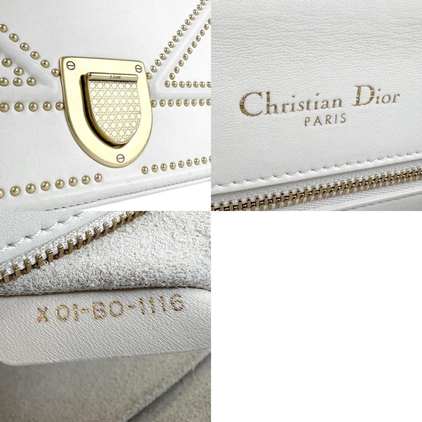Christian Dior Shoulder Bag Diorama Leather Off-White Gold