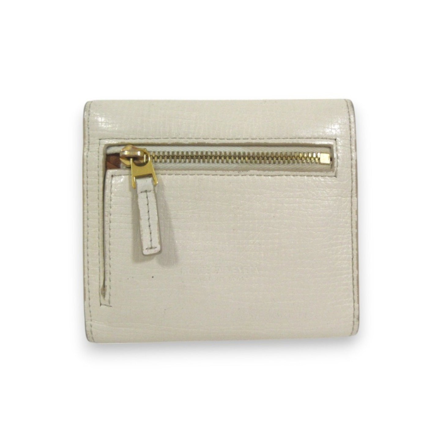 Bottega Veneta Palmellato Leather Tri-Fold Wallet Compact Ivory X Gold Hardware