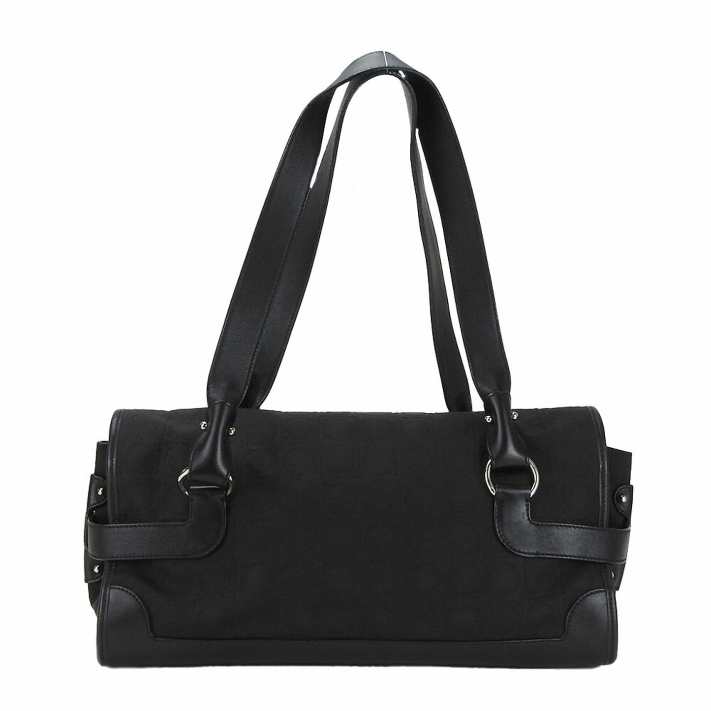 Salvatore Ferragamo Handbag Ex-21 4913 Gancini Canvas Leather Black Shoulder Bag