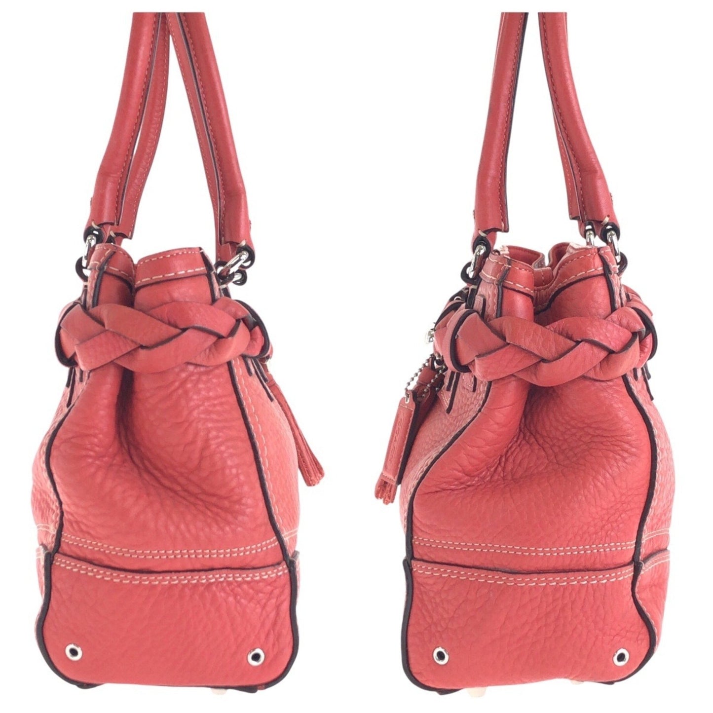 Coach Pink Silver Hardware Leather Tote Bag Shoulder
