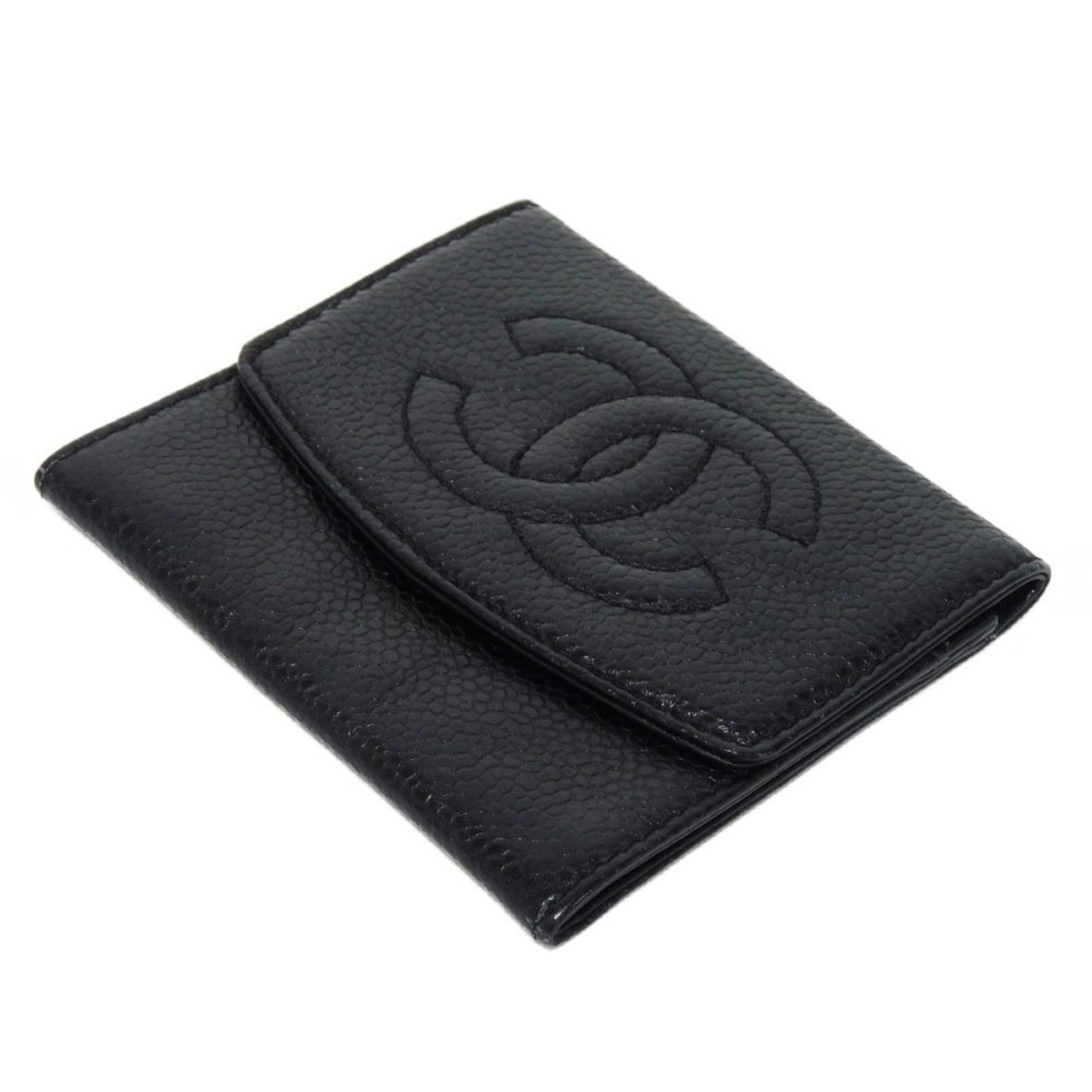 Chanel Coin Case Compact Flap Coco Mark Cc 3Rd Series Deca Caviar Skin Black