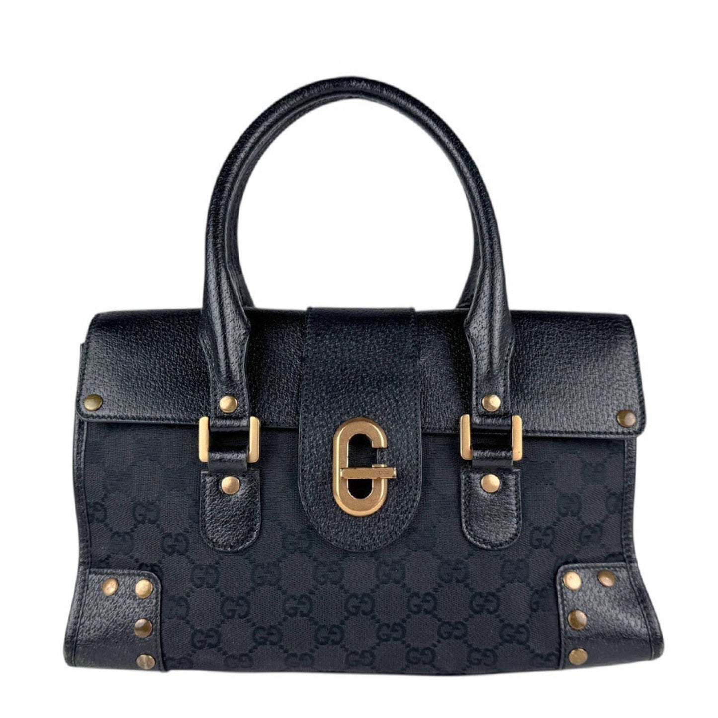 Gucci Handbag Gg Canvas Leather Black Bronze