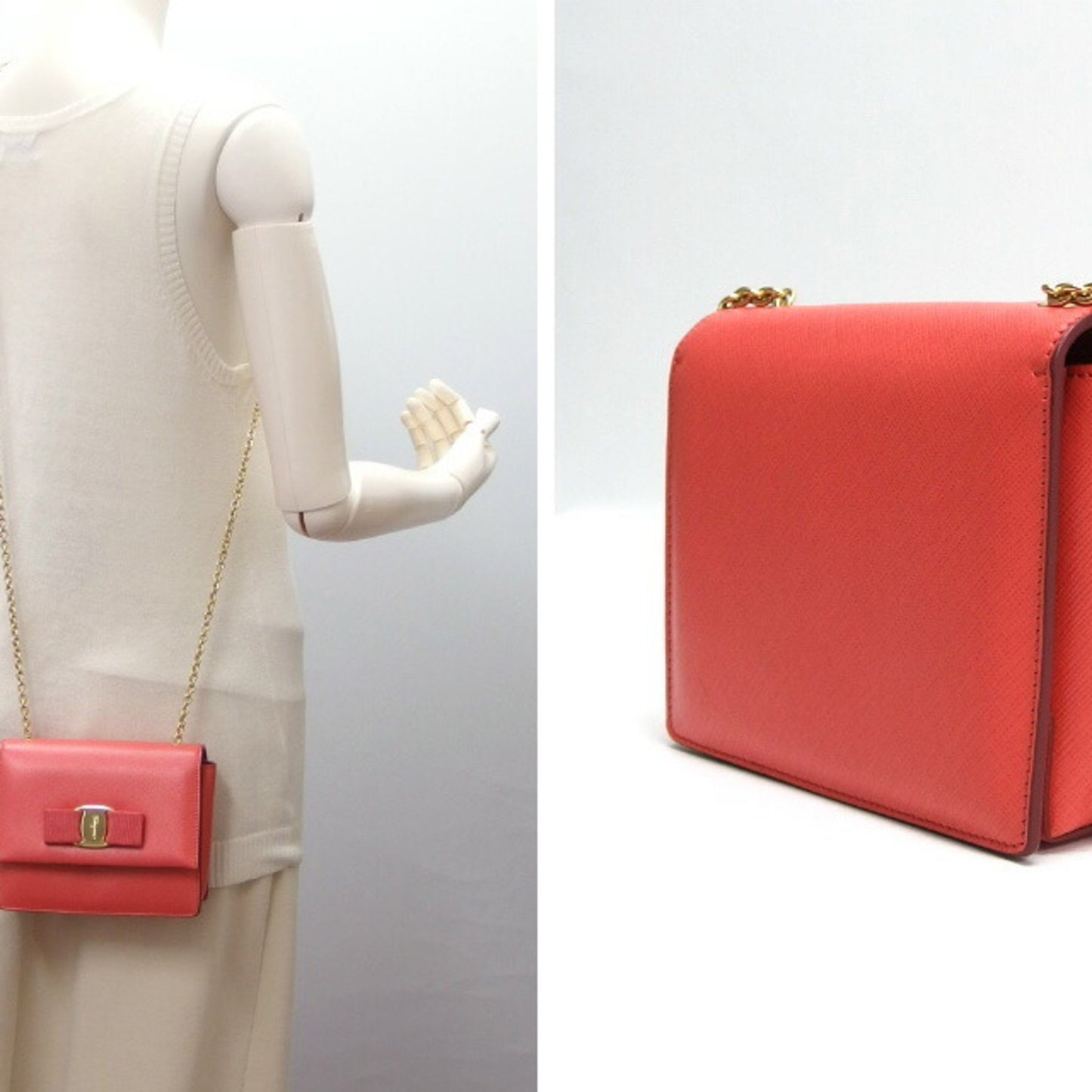 Salvatore Ferragamo Vara Ribbon Chain Shoulder Bag Coral