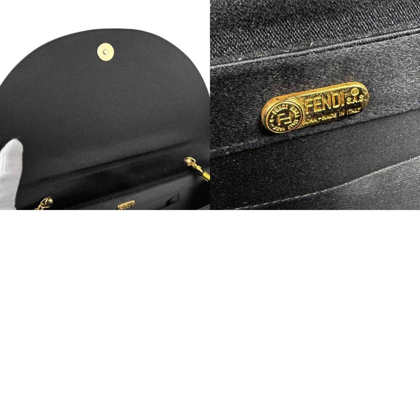 Fendi Shoulder Bag Velvet Satin Black