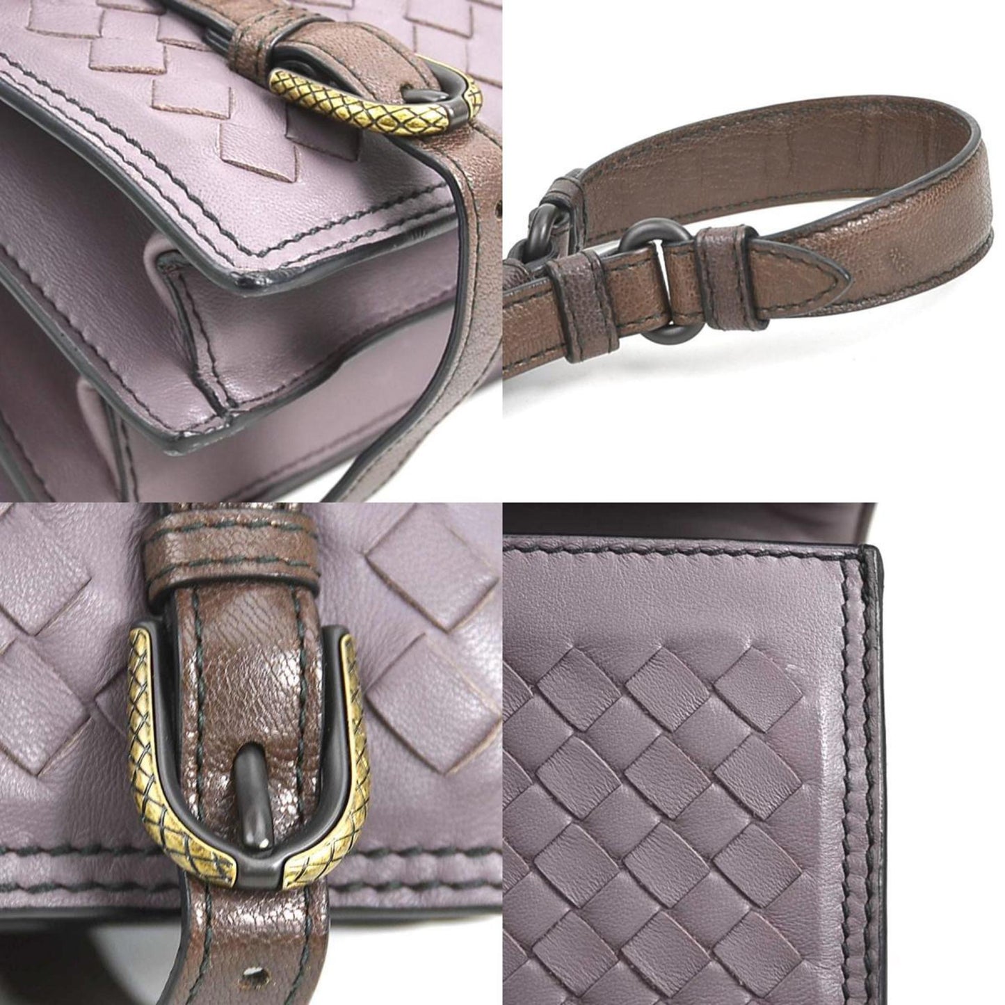 Bottega Veneta Shoulder Bag Intrecciato Leather Purple Brown