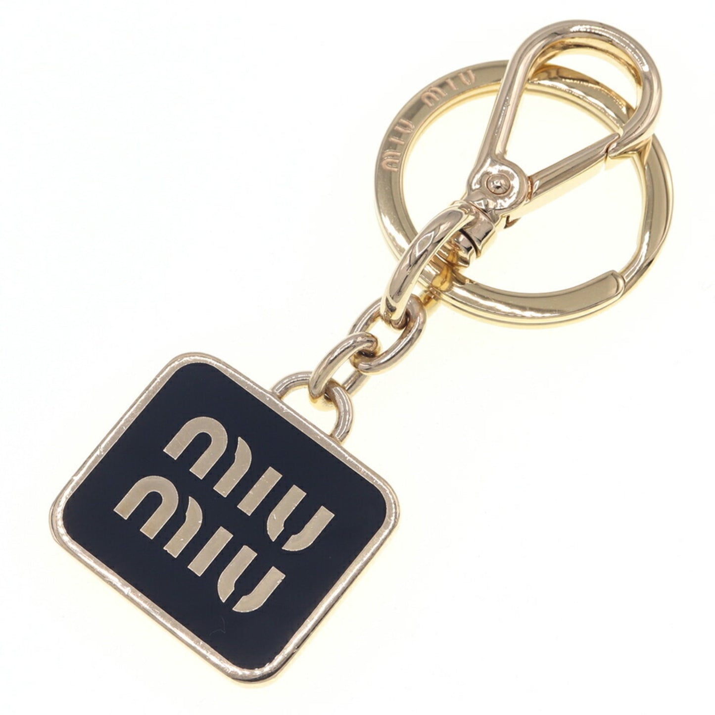 Miu Miu Miu Keychain 5Ps066 Black Gold Metal Key Ring Bag Charm