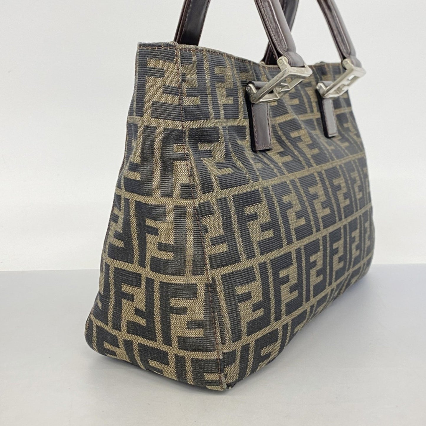 Fendi Zucca Nylon Canvas Handbag In Brown