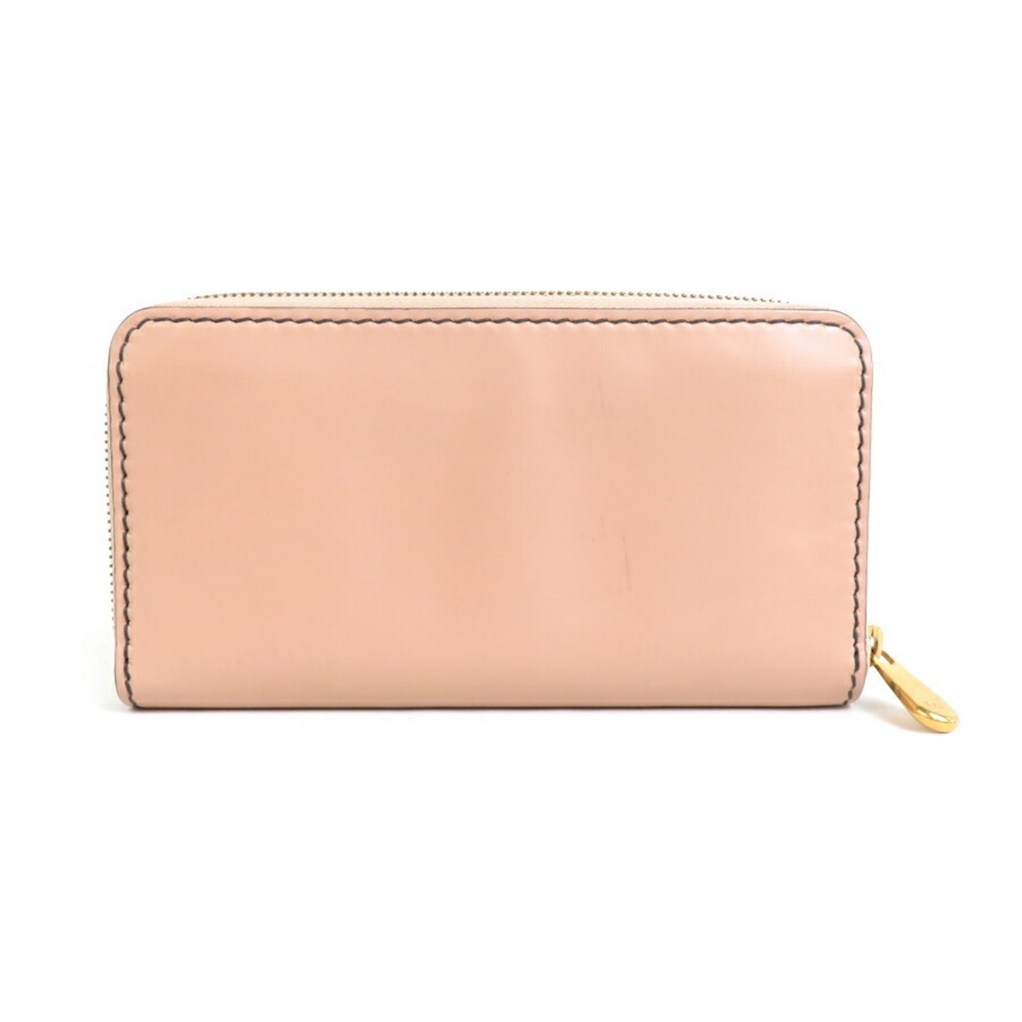 Christian Dior Round Zipper Long Wallet Leather Pink Beige