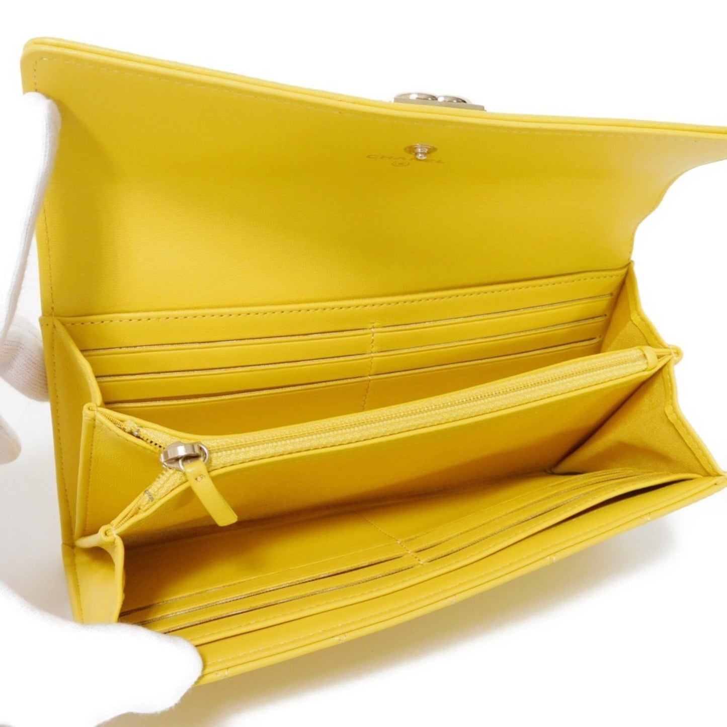 Chanel Long Wallet Boy Chanel Flap Coco Mark Quilted Lambskin 27Th Series Matelasse Yellow A80286