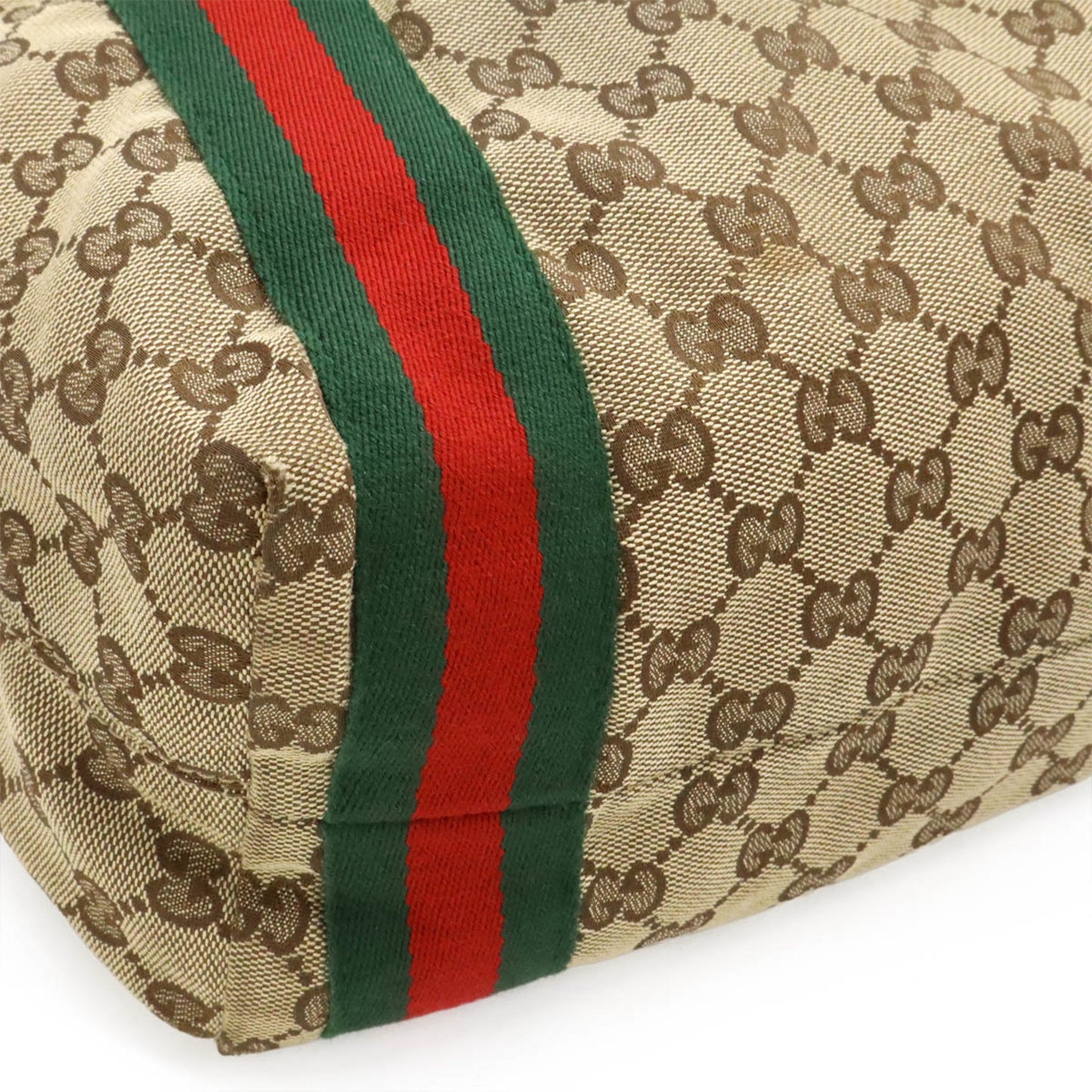 Gucci Gg Canvas Sherry Line Tote Bag Shoulder Leather Khaki Beige Green Red 189669