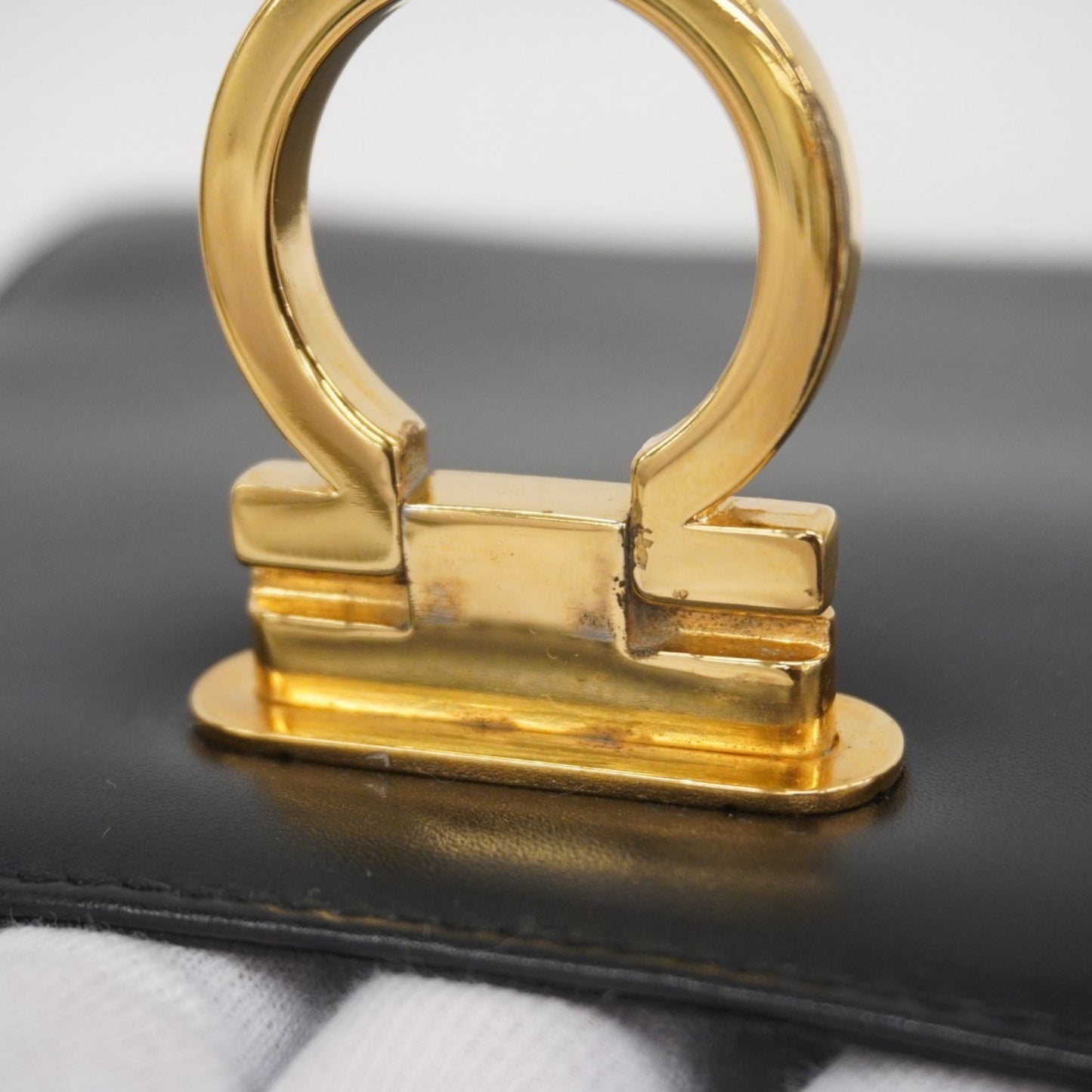 Salvatore Ferragamo Gancini Leather Handbag In Black
