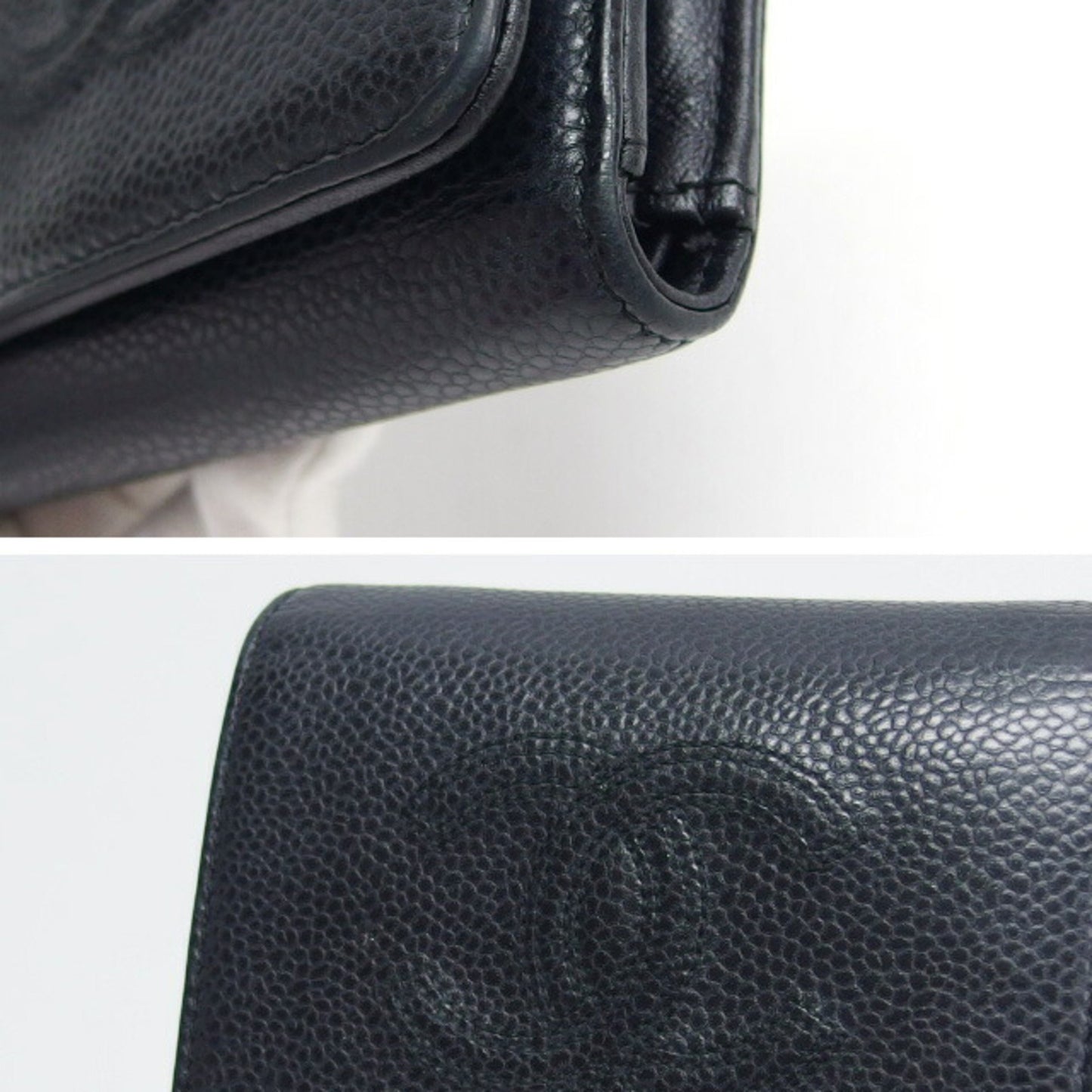 Chanel Caviar Skin Tri-Fold Compact Wallet Black