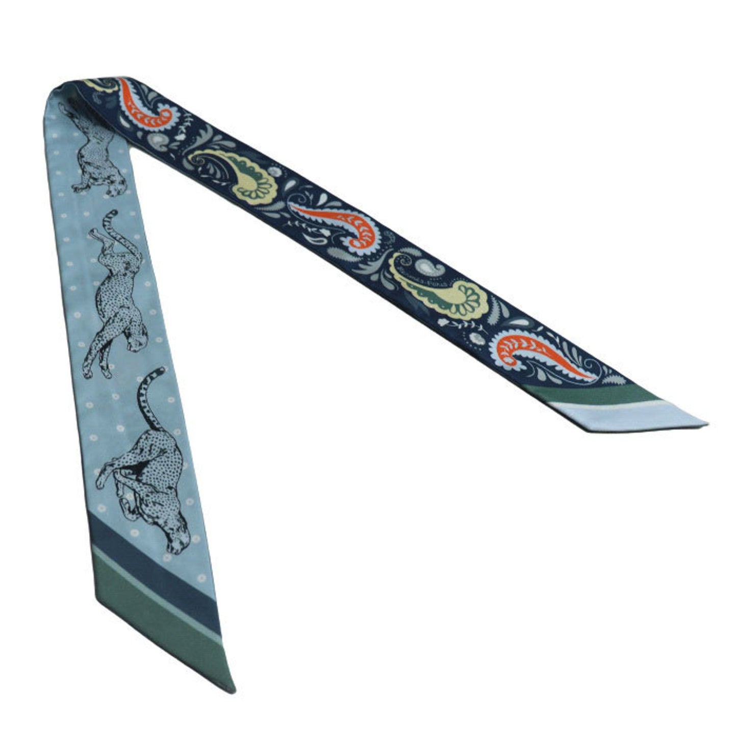 Hermes Guepards Bandana Cheetah Scarf Muffler Blue Marine Clair / Ciel Green H064179S 04